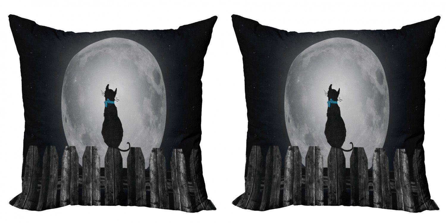Kissenbezüge Modern Accent Doppelseitiger Digitaldruck, Abakuhaus (2 Stück), Mond Katze Mit Blick auf den Mond