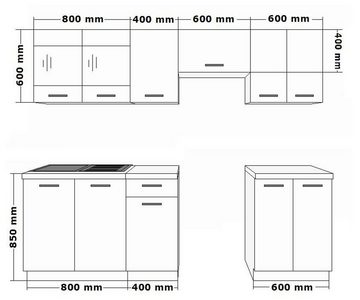 Küchen-Preisbombe Küchenzeile Dave 240 cm Küchenblock Einbauküche Singleküche Eiche Sonoma + Weiss