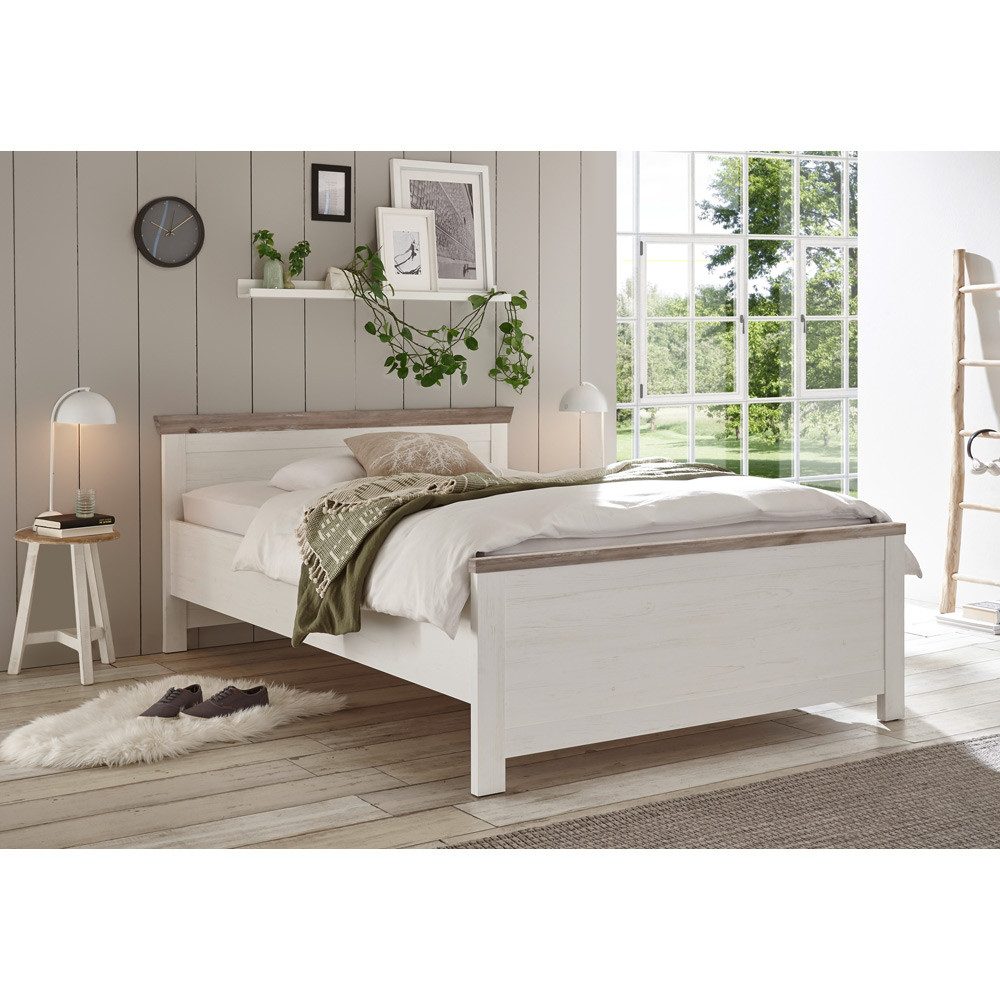 Lomadox Bett FERNA-61, Pinie weiß Nb. mit Absetzungen in Pinie dunkel Nb. 155/86/208 cm