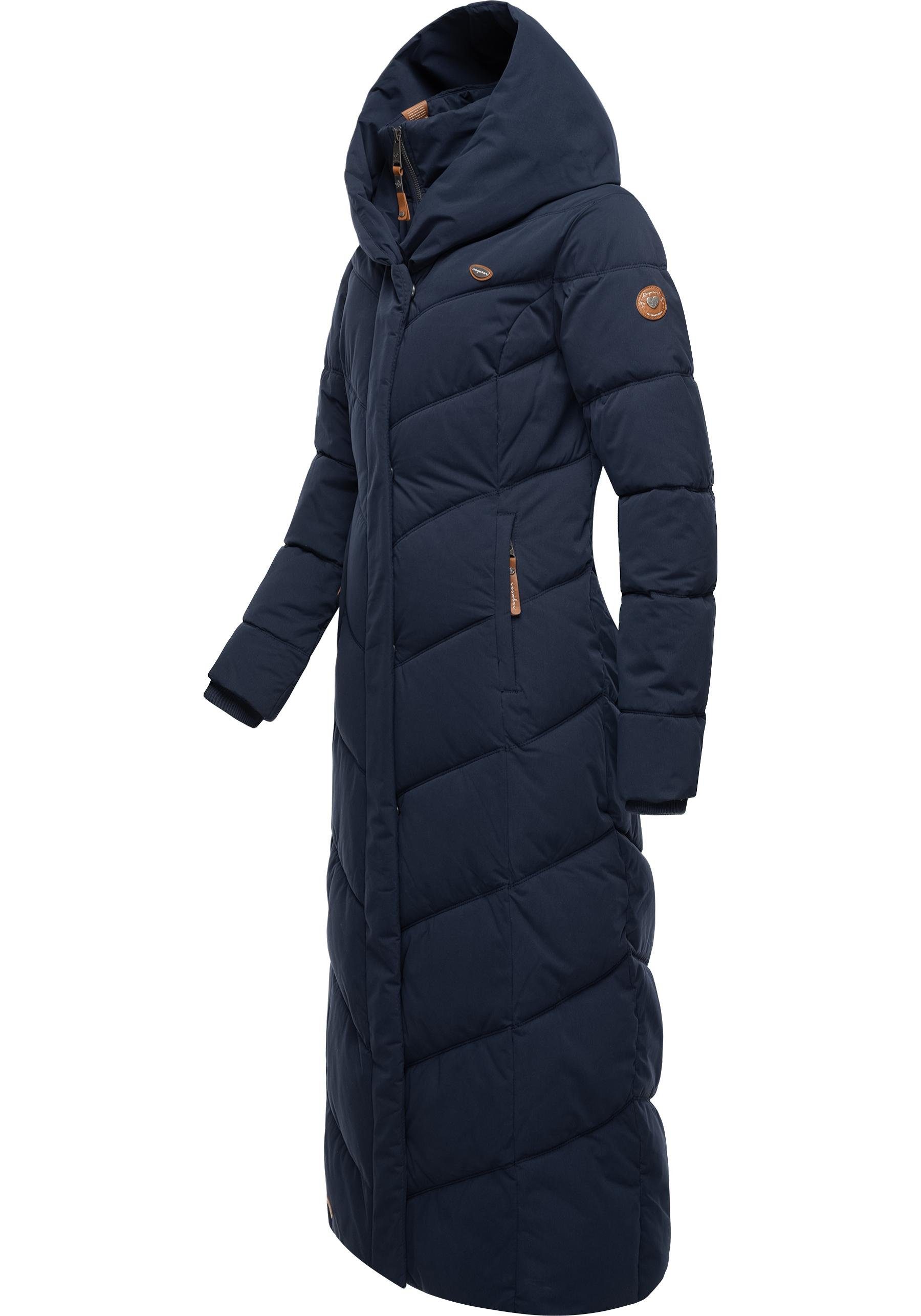 Ragwear Steppmantel Natalka Extralong Gesteppter Damen Mantel mit Kapuze