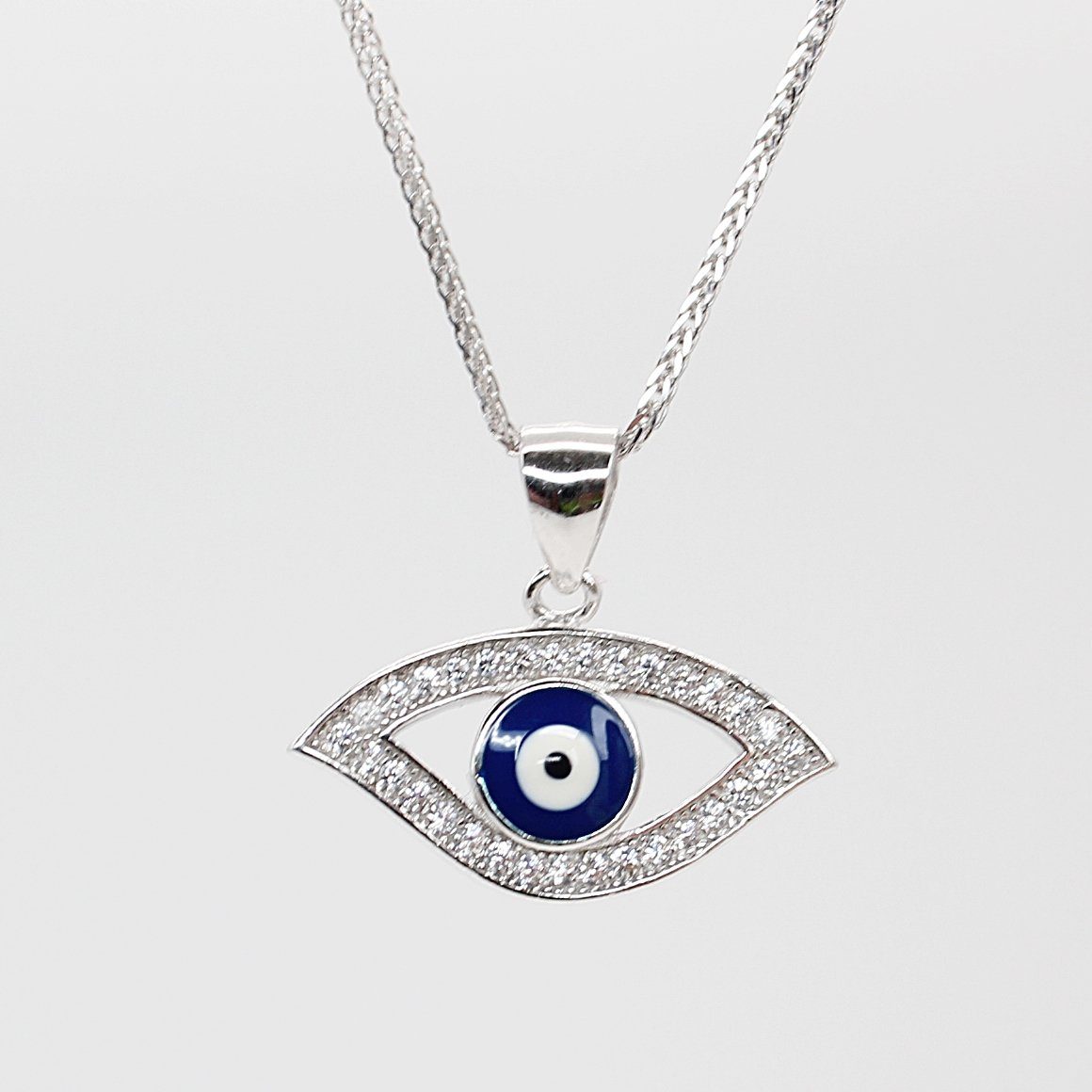 ELLAWIL Silberkette Kette mit Blue Eye Anhänger Damen Zirkonia Halskette Mädchen türkis (Kettenlänge 45 cm, Sterling Silber 925), inklusive Geschenkschachtel
