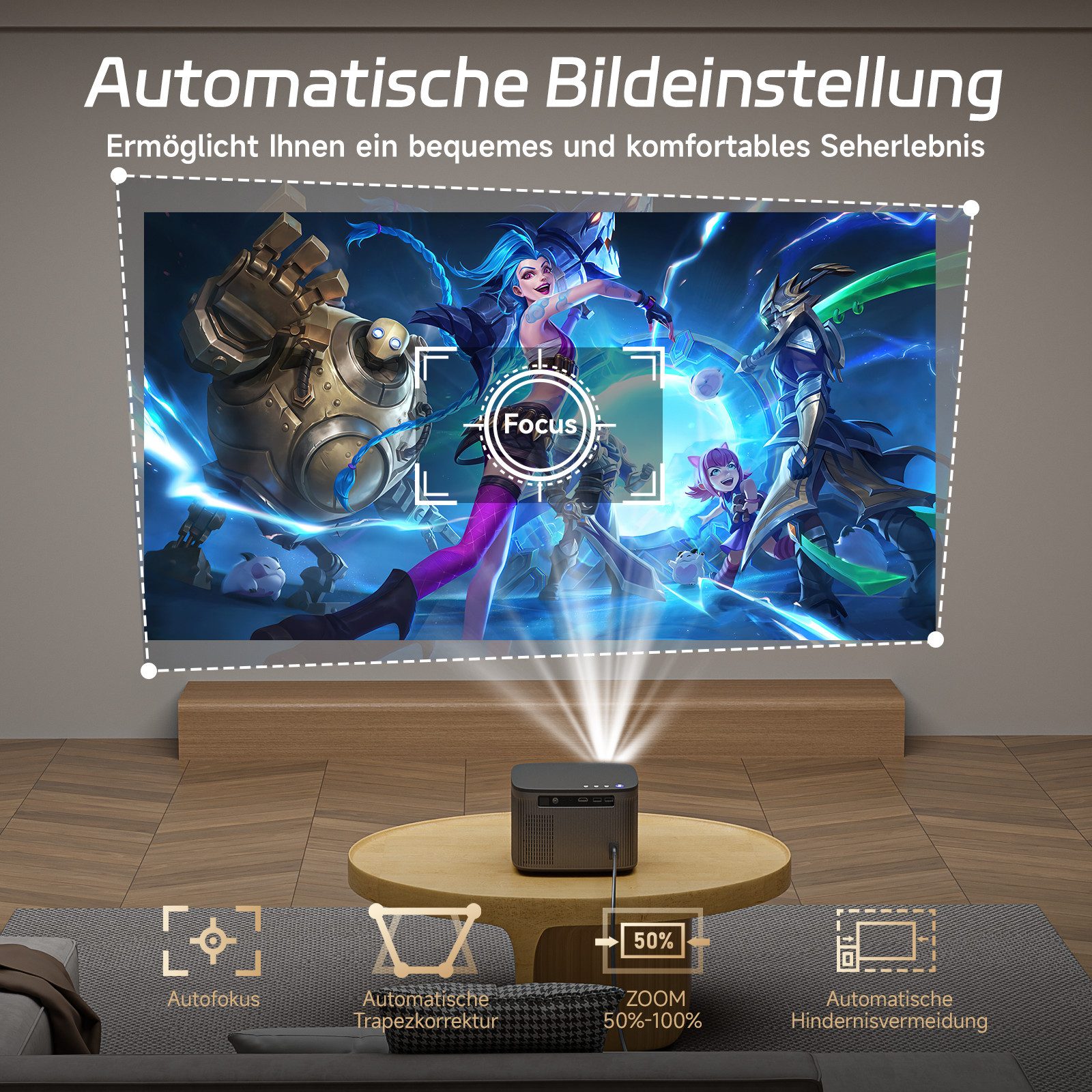 ZOOMCAT ZOOMCAT C26A Beamer 4K Mit Netflix Zertifizierung Beamer (35000 lm, 35000 : 1, 3840x2160 px, Auto Fokus, Auto Trapezkorrektur, Auto Hindernisvermeidung)