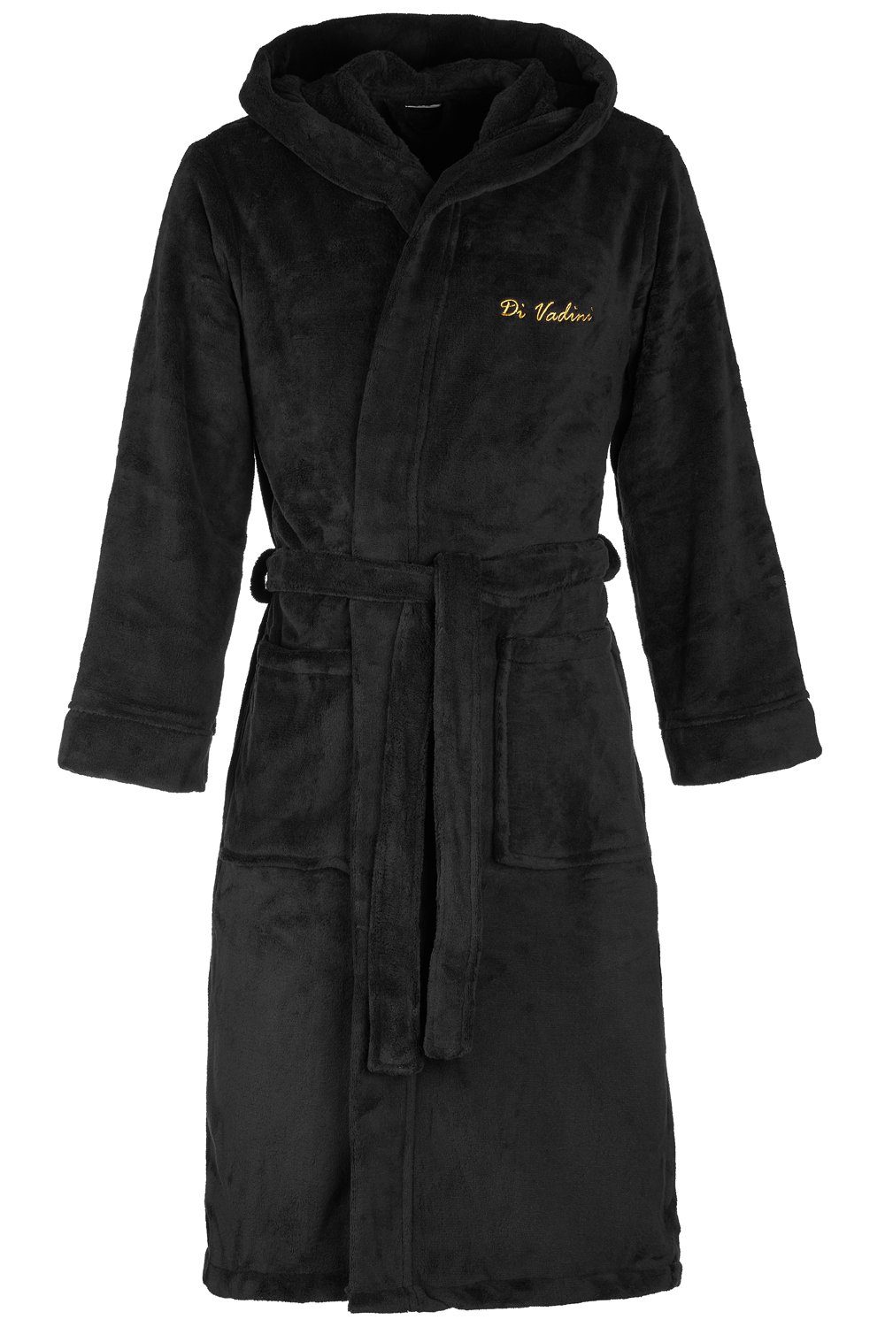 Di Vadini Bademantel Di Vadini UNISEX Herren Damen Bademantel FLORENZ mit Kapuze, wadenlang, Polyester, Weitenverstellung, Bindegürtel, mit Kapuze