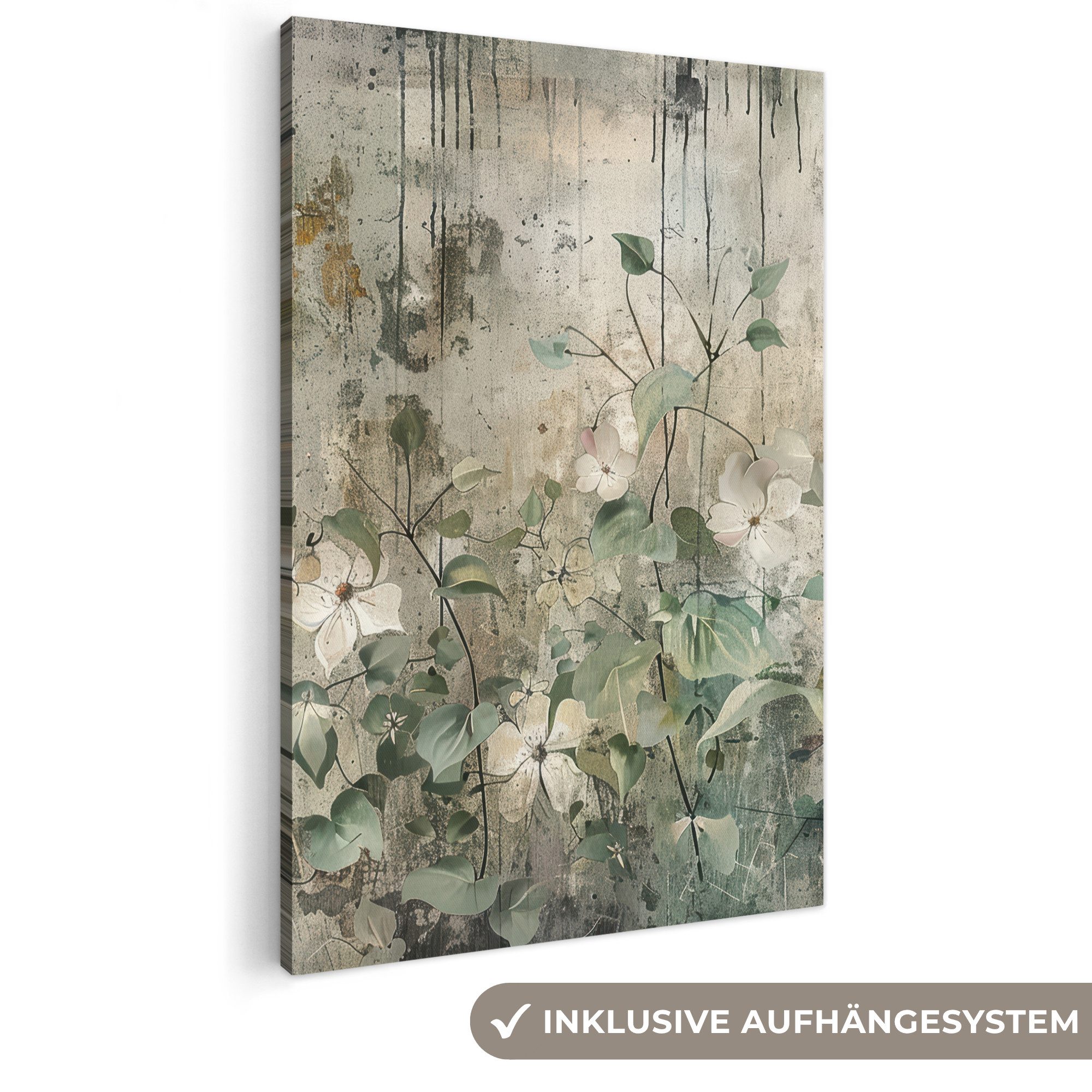 OneMillionCanvasses® Leinwandbild Blumen - Blätter - Abstrakt - Modern, Fotodruck (1 St), Bilder groß Wohnzimmer Schlafzimmer 80x120 cm