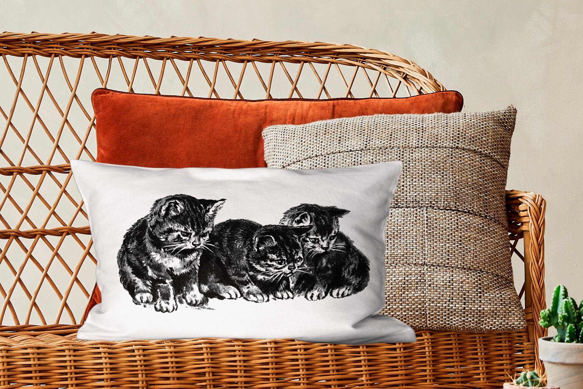 - Dekokissen Tiere, - Retro Dekoration, Wohzimmer Schlafzimmer Dekokissen Füllung, MuchoWow Zierkissen, Katze mit