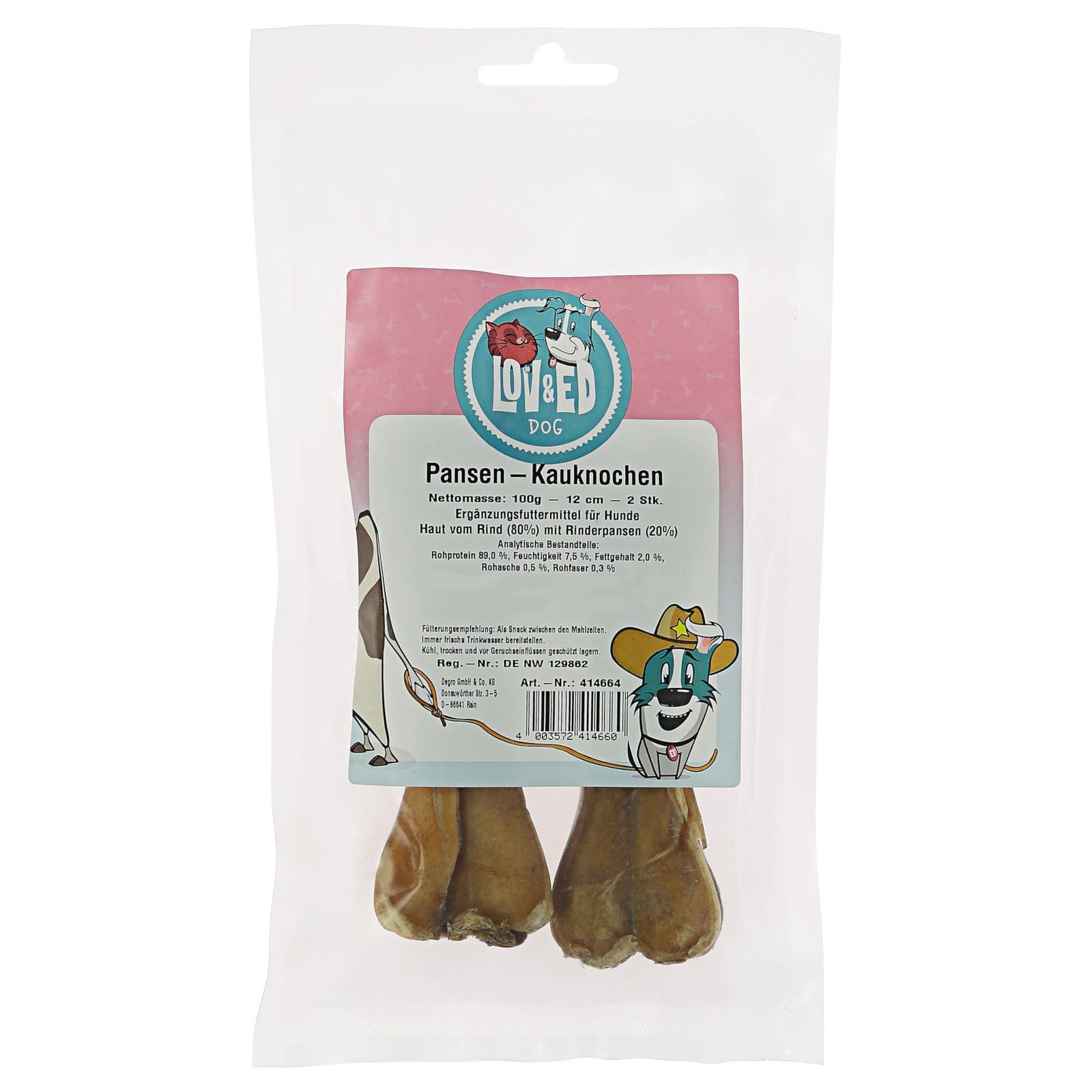 Lov&Ed Pansen-Kauknochen für Hunde, 2 Stück, 100g, Snack für: Hund