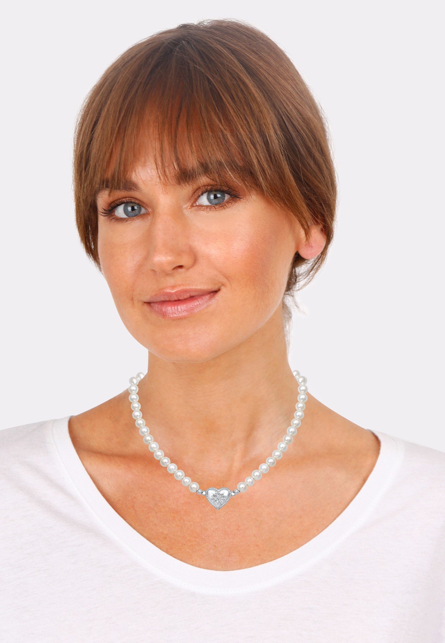 Elli Perlenkette Elli Halskette Choker Perle Herz Edelweiss 925 Silber – Bild 5 von 5