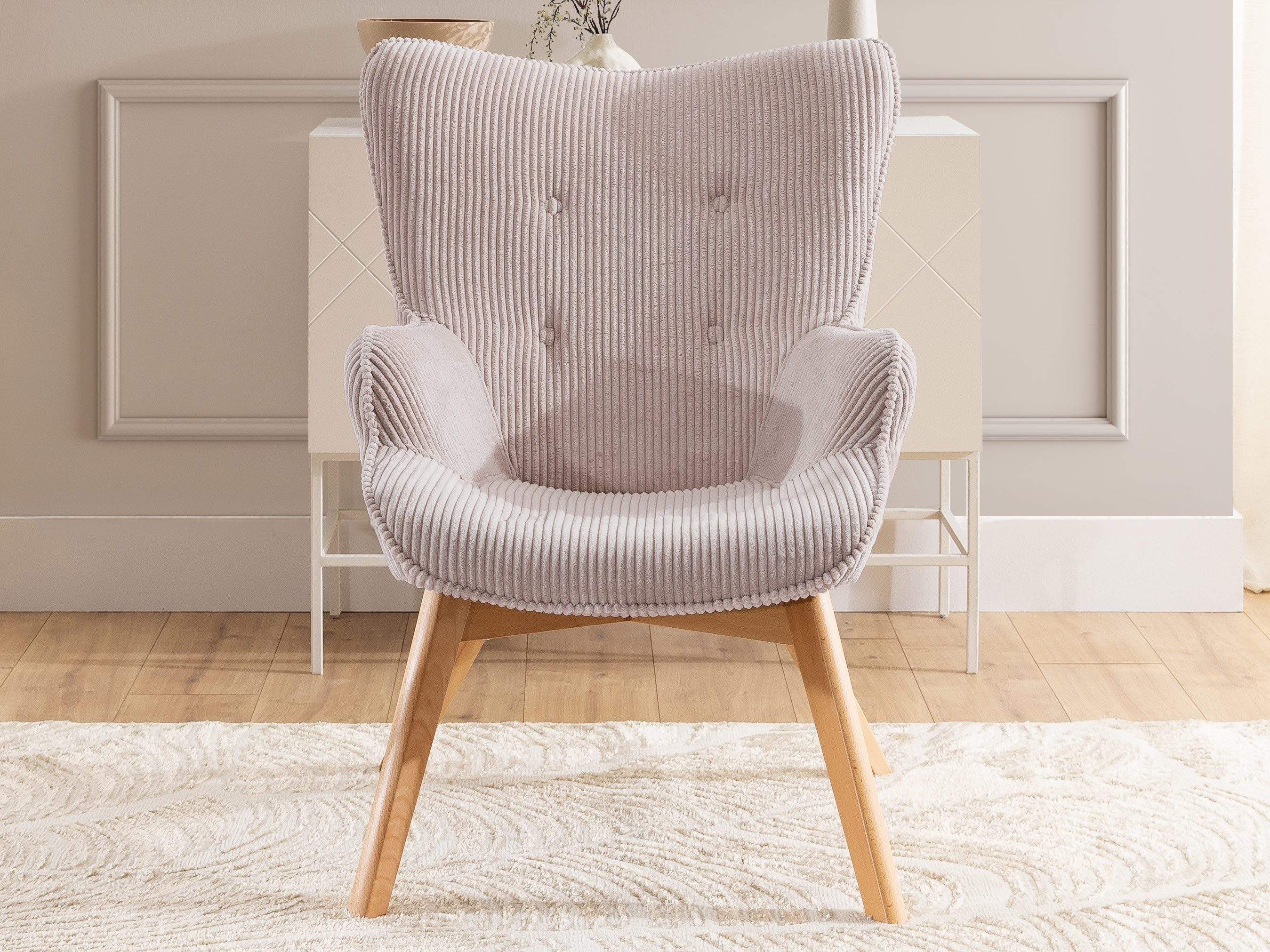 S-Style Möbel Loungesessel Lenari aus Cordstoff mit Füßen aus Massivholz in günstig online kaufen