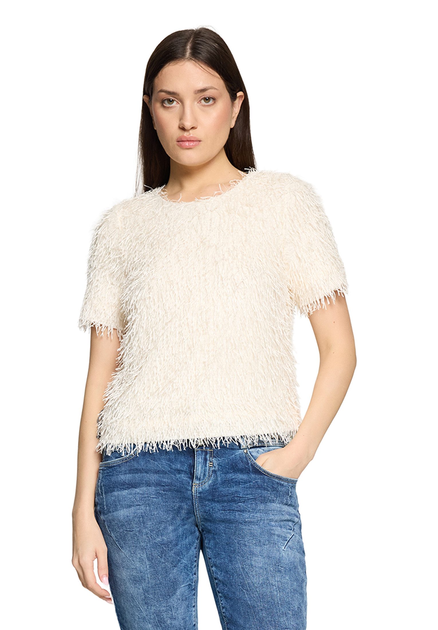 Cartoon Kurzarmshirt Damen mit Fransen (1-tlg)