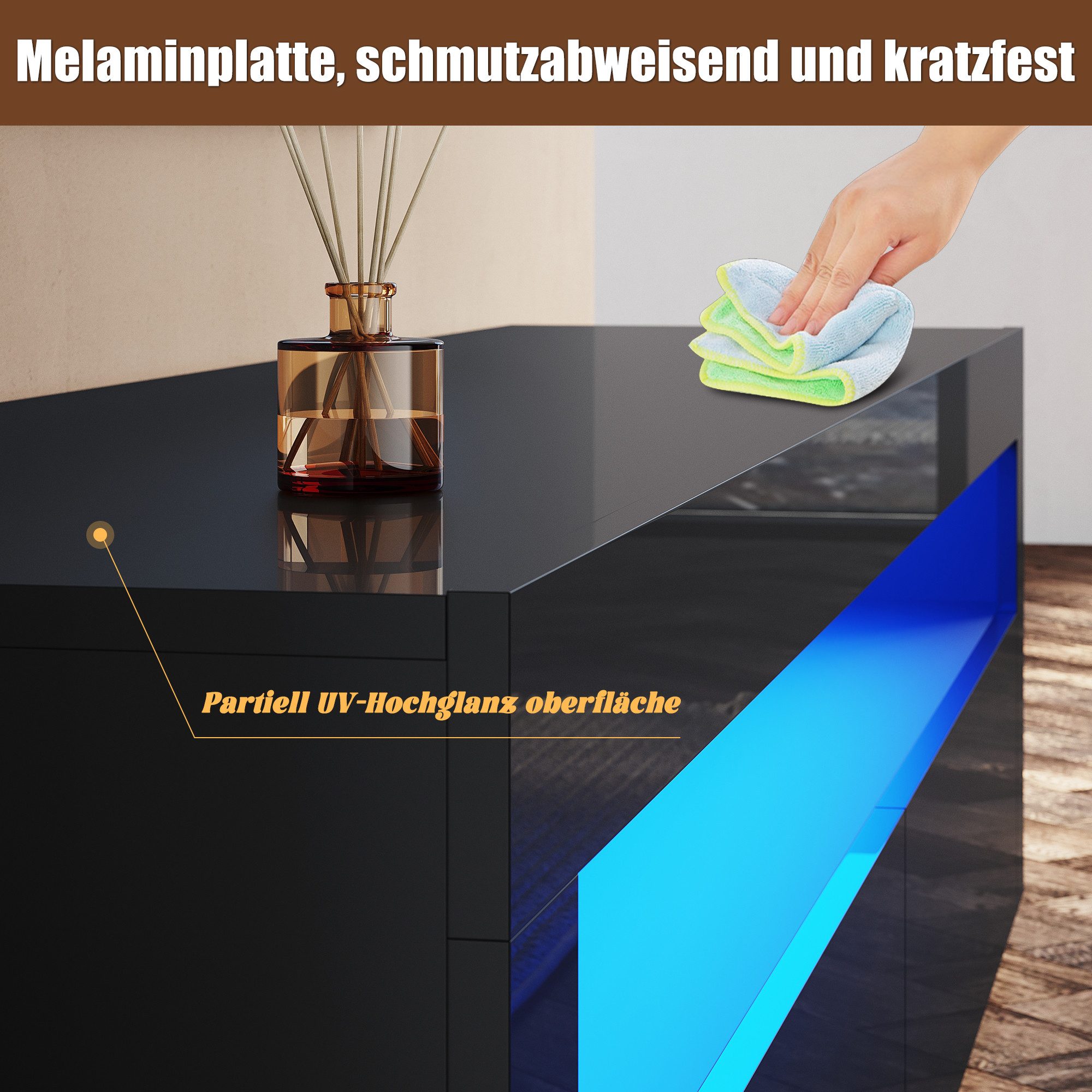 SONNI TV-Schrank TV-Schränke mit LED Beleuchtung Weiß/schwarz 120-180cm breit Dicke: 15 cm Brett TV Lowboard