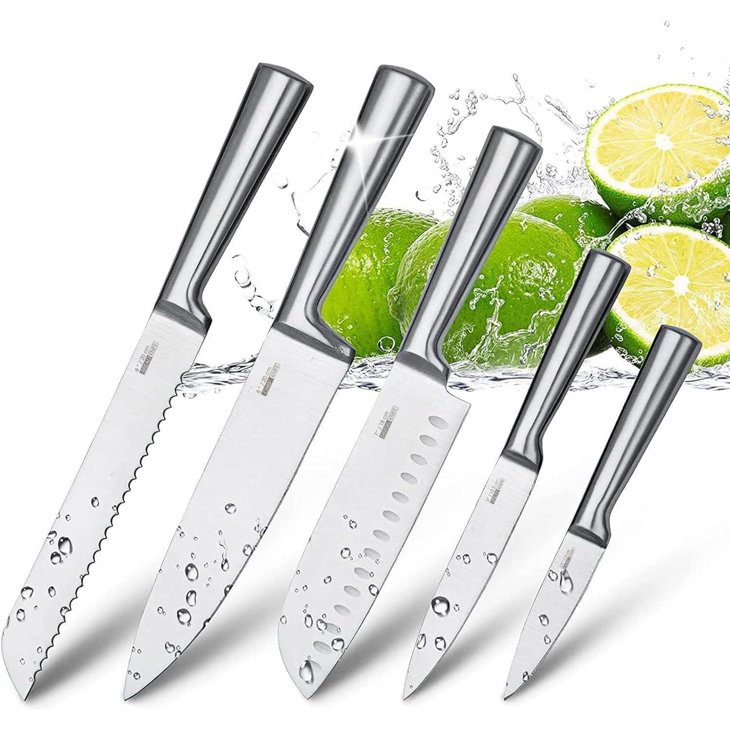 LuxusKollektion Messer-Set Messer Set 5tlg Edelstahl Profi Rutschfester Griff Silber