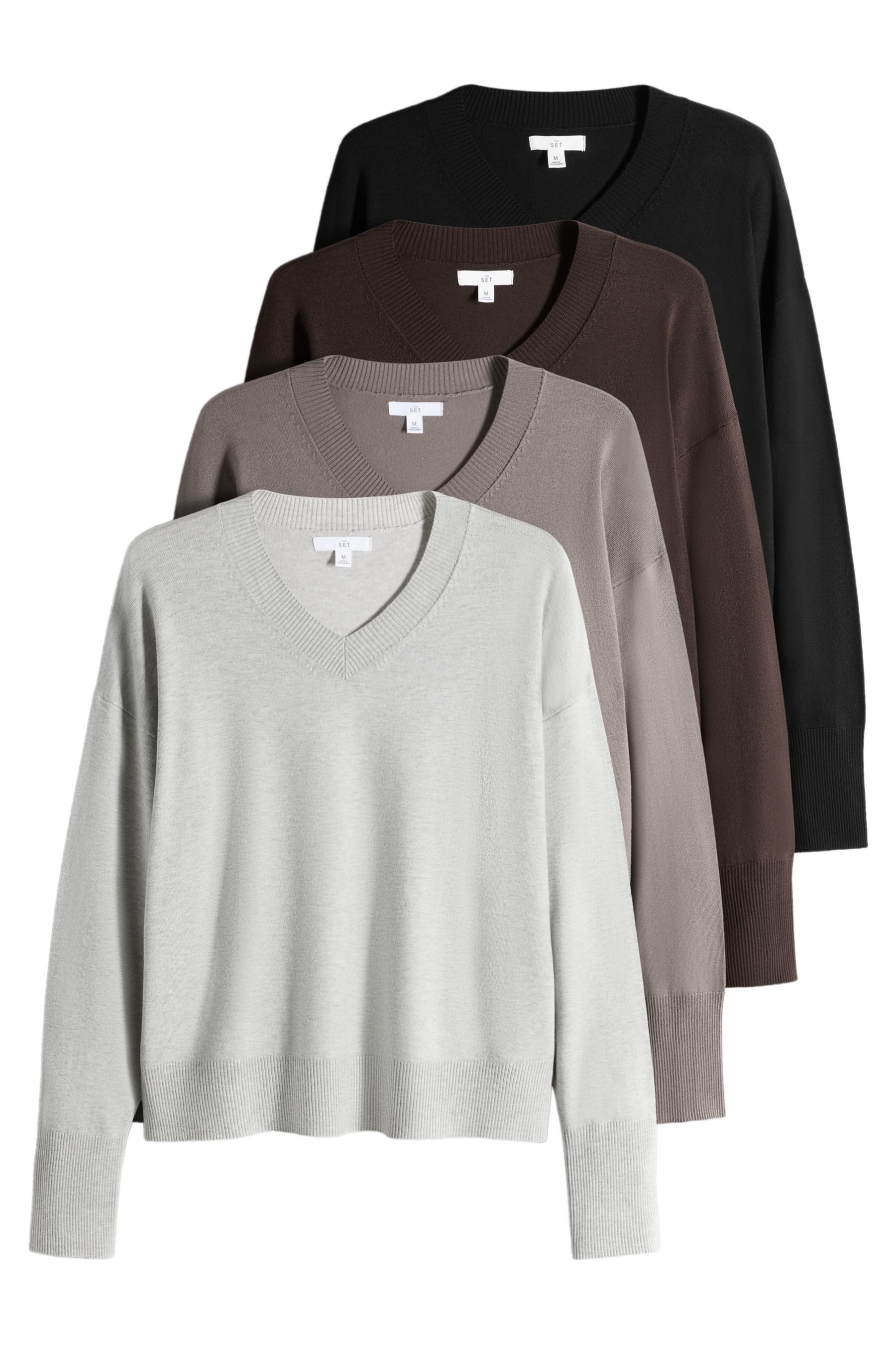 The Set V-Ausschnitt-Pullover The Set Feinstrickpullover, 4er-Pack (4-tlg)