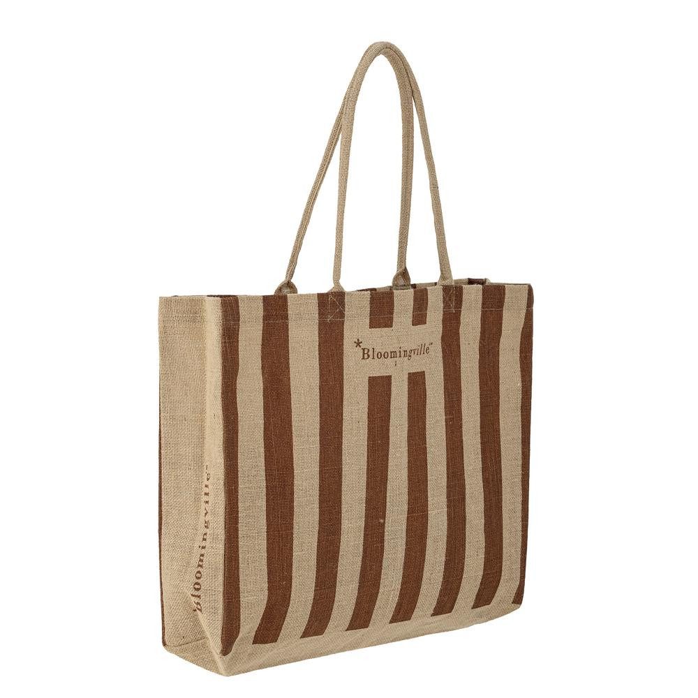 Bloomingville Schultertasche Bergamo Tote Bag, Einkaufstasche aus Jute, mit naturfarbenen und braunen Streifen