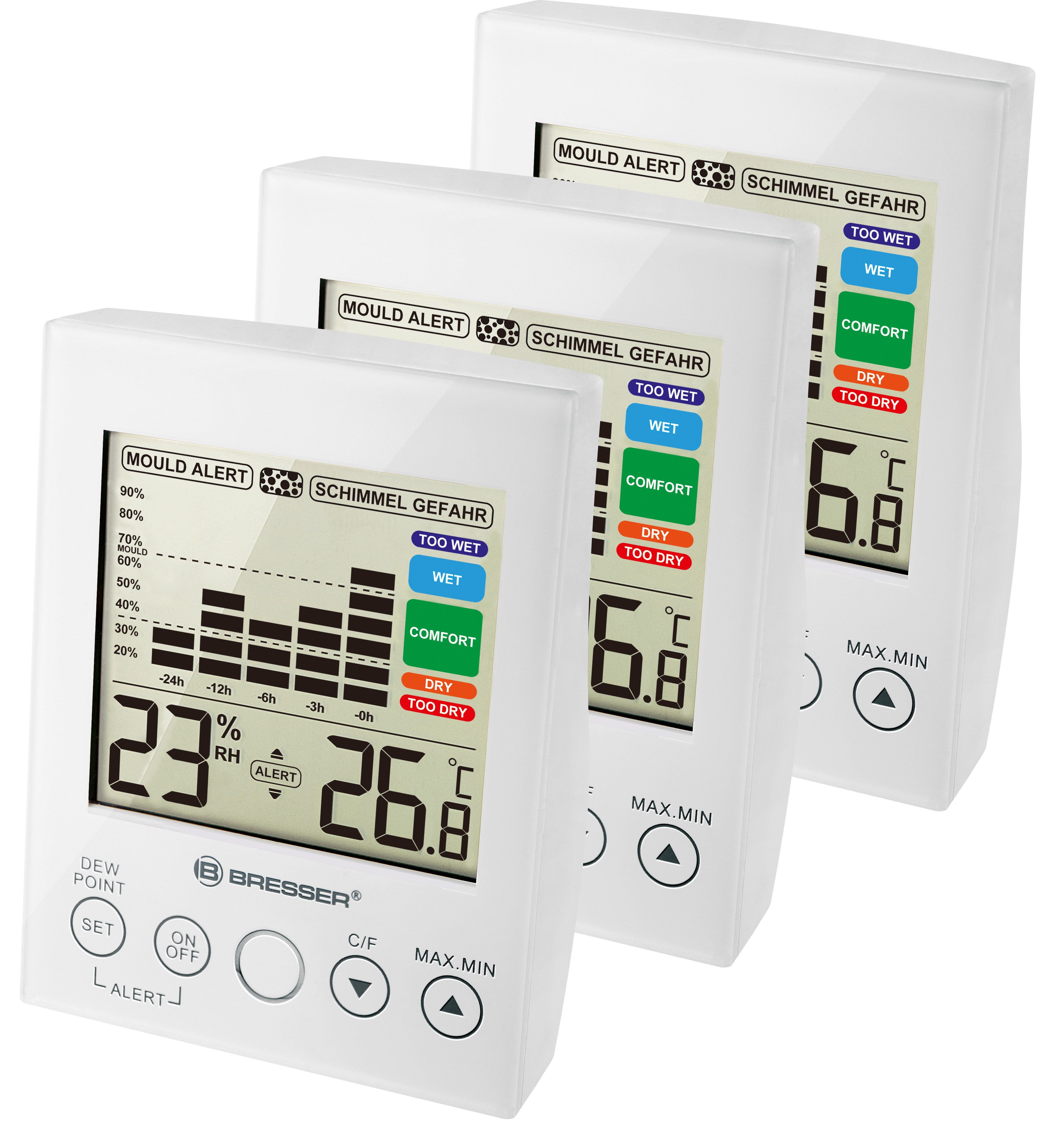 BRESSER Hygrometer BRESSER MA Hygrometer mit Schimmelalarm - 3er Set weiß