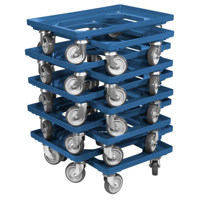 Logiplast Transportroller für Kisten 600x400 mm 4 Lenkrollen Blau (Spar-Set 10 Stück) Besonders gut geeignet für Kisten 600 x 400 mm 250 kg Traglast