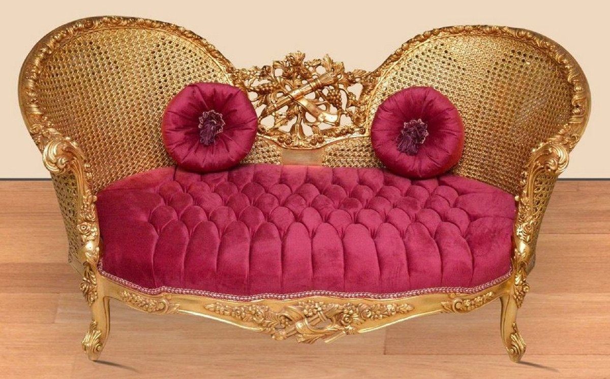 im Gold Handgefertigtes / Sofa - Sofa Sofa Casa Padrino Wohnzimmer Barock Wohnzimmer Möbel Prunkvolle Bordeauxrot Barock - Barockstil