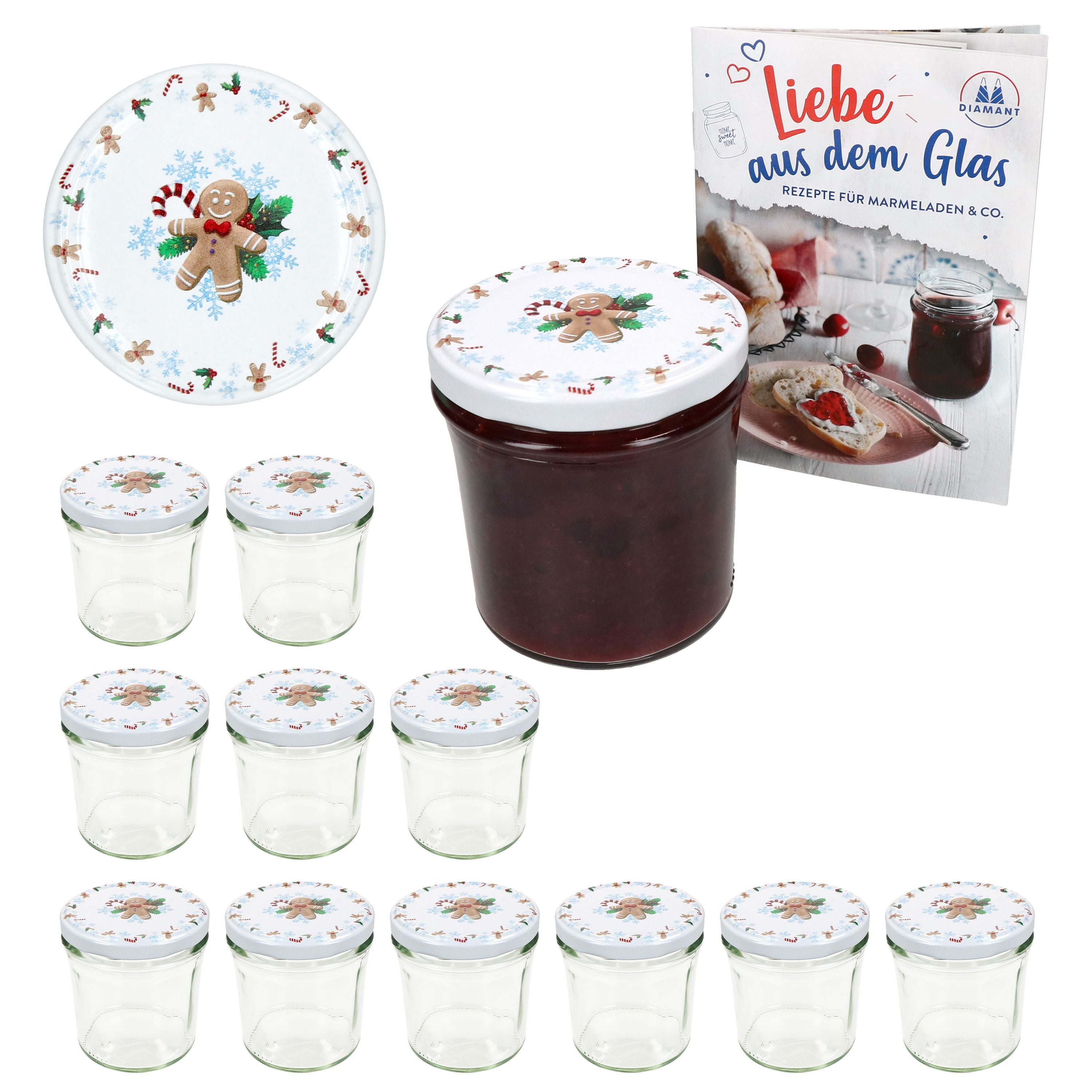 MamboCat Einmachglas 12er Set Sturzglas 350ml Einmachglas + TO-Deckel 82 Candyman eisblau, Glas