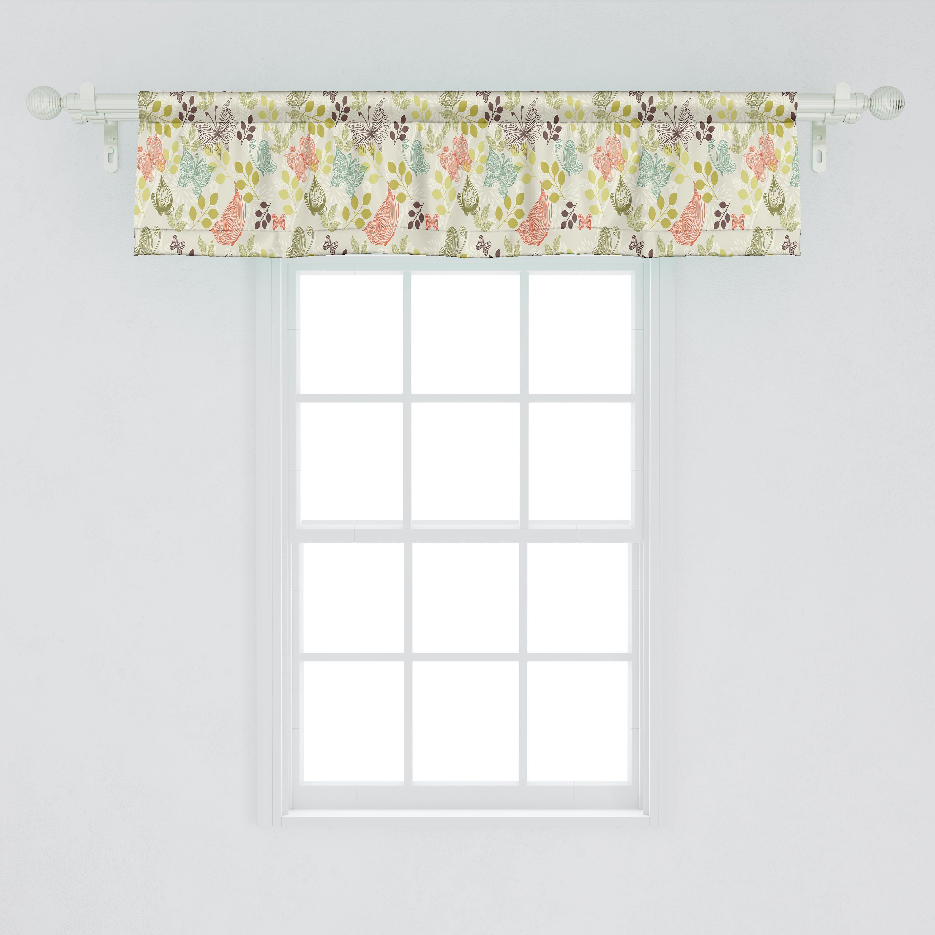 Volant Schmetterling Vorhang für Dekor Abakuhaus, Schlafzimmer mit Vintage Blumen Stangentasche, Küche Scheibengardine Weiche Microfaser,