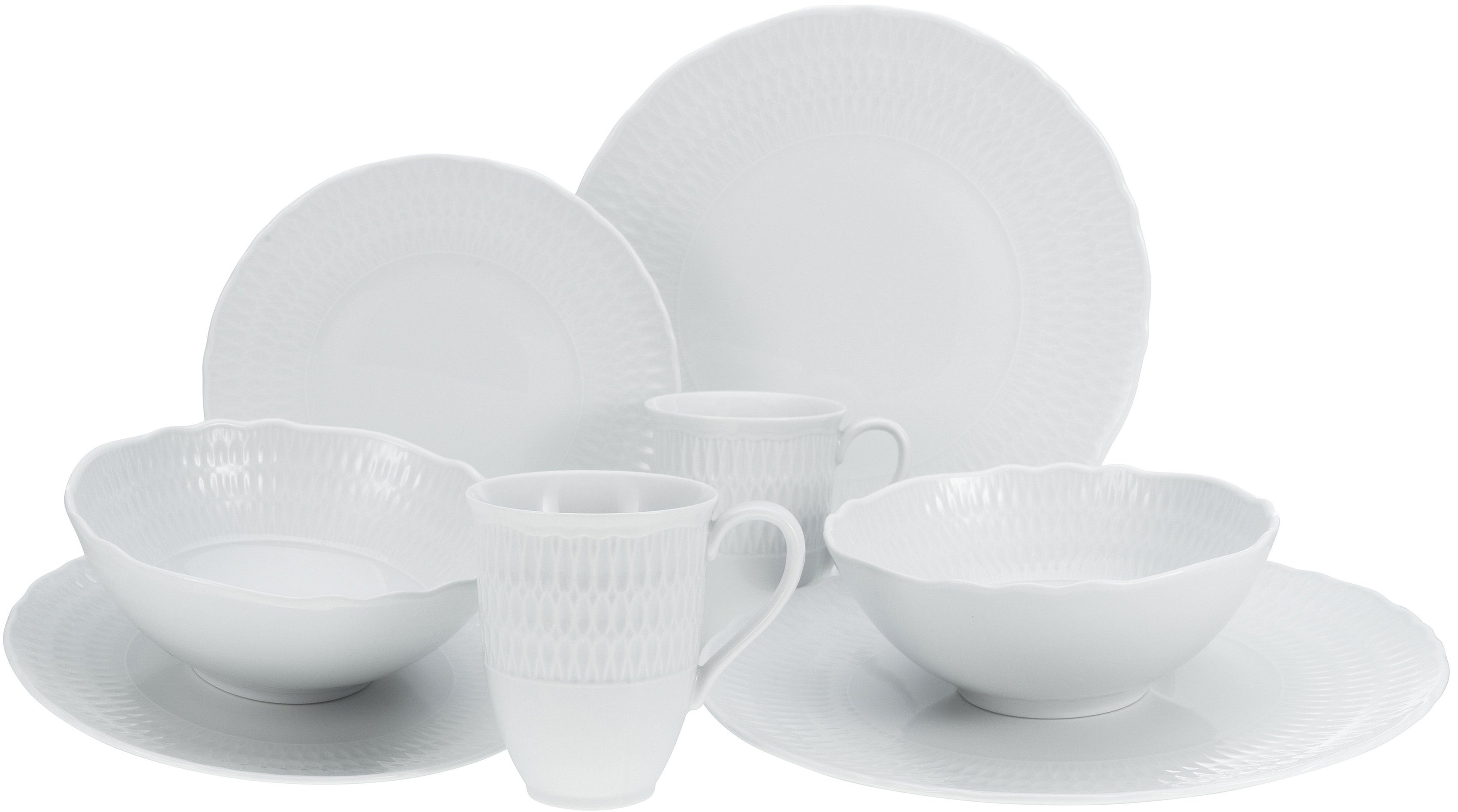 CreaTable Kombiservice Geschirr-Set Sofia (8-tlg), 2 Personen, Porzellan, Service, klassisch elegantes Relief, 8 Teile, für 2 Personen