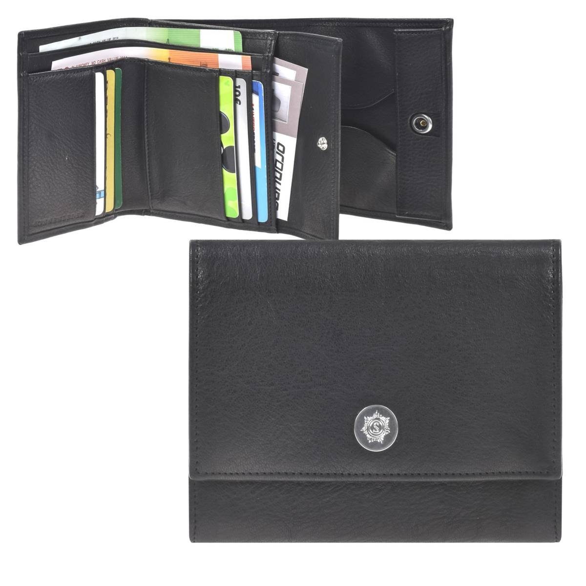6 G, Portemonnaie, 12,5x10 Kartenfächer, Geldbörse cm Lederbörse, schwarz Sonnenleder Tarn