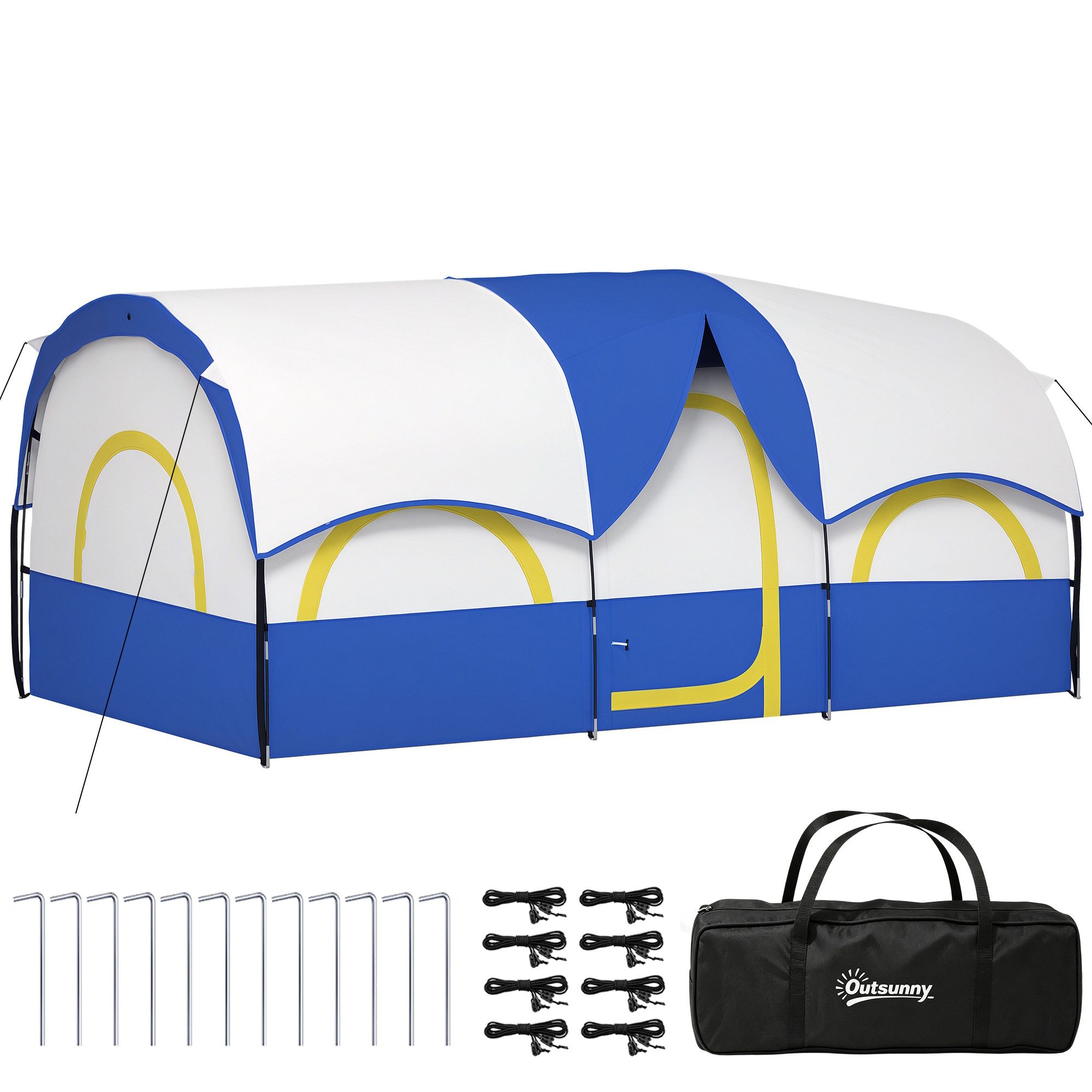 Outsunny Tunnelzelt Campingzelt, Winddichte Familienzelt mit UV Schutz, Personen: 4 (Gruppenzelt, 1 tlg., 3000mm Wasserabweisend Familienzelt), für Garten, Camping, Blau