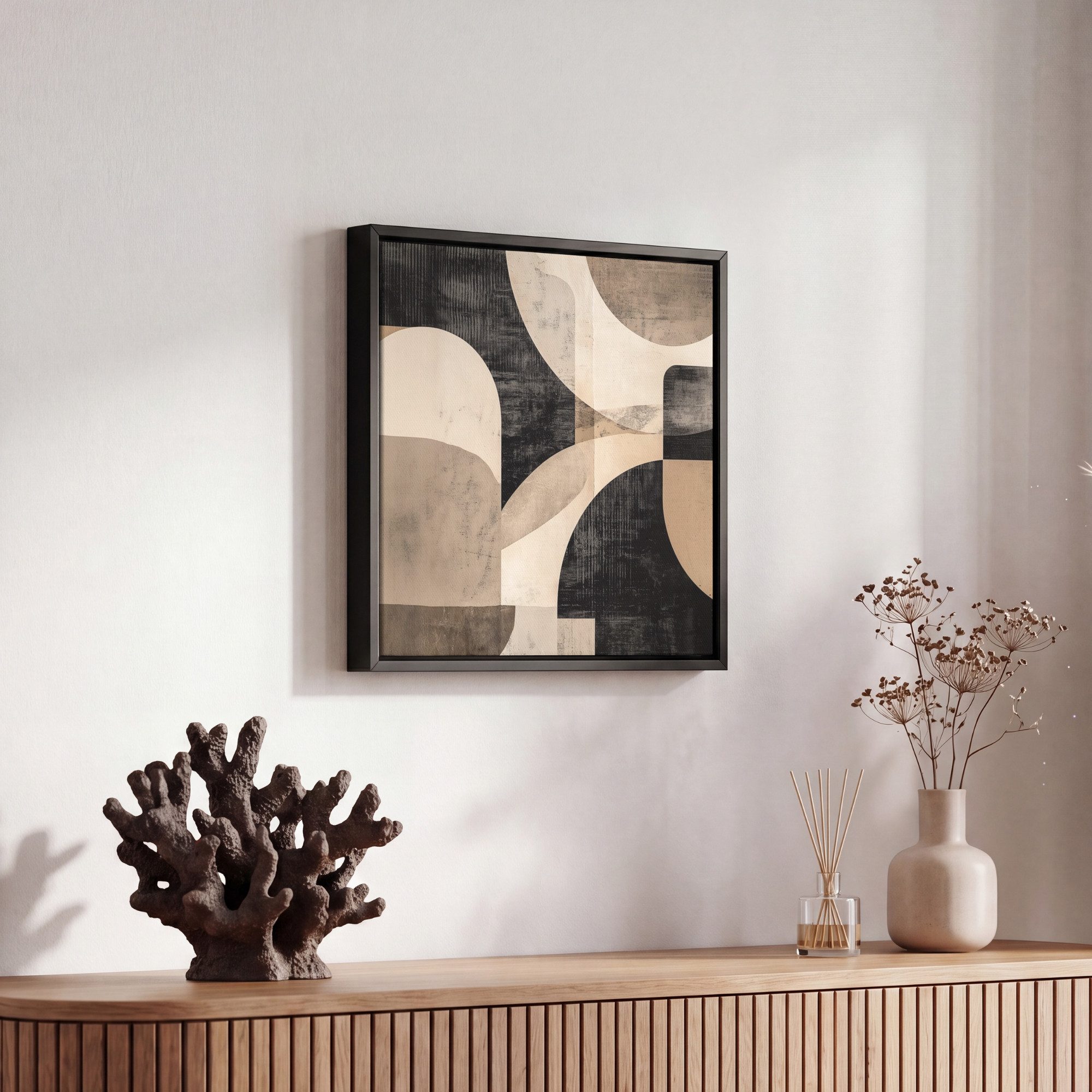 OneMillionCanvasses® Leinwandbild mit Rahmen - Abstrakt - Formen - Modern - Beige, Fotodruck (1 St), Leinwand Bilder Klein, Wand Dekoration Aesthetic 20x20cm – Bild 5 von 5