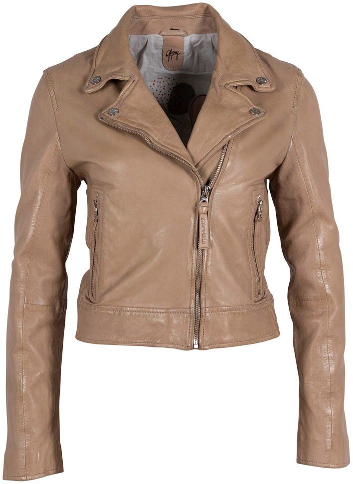 rückseitigem Ärmelabschluss Lederjacke Gipsy mit beige mit GWJulene W23 Reißverschluss