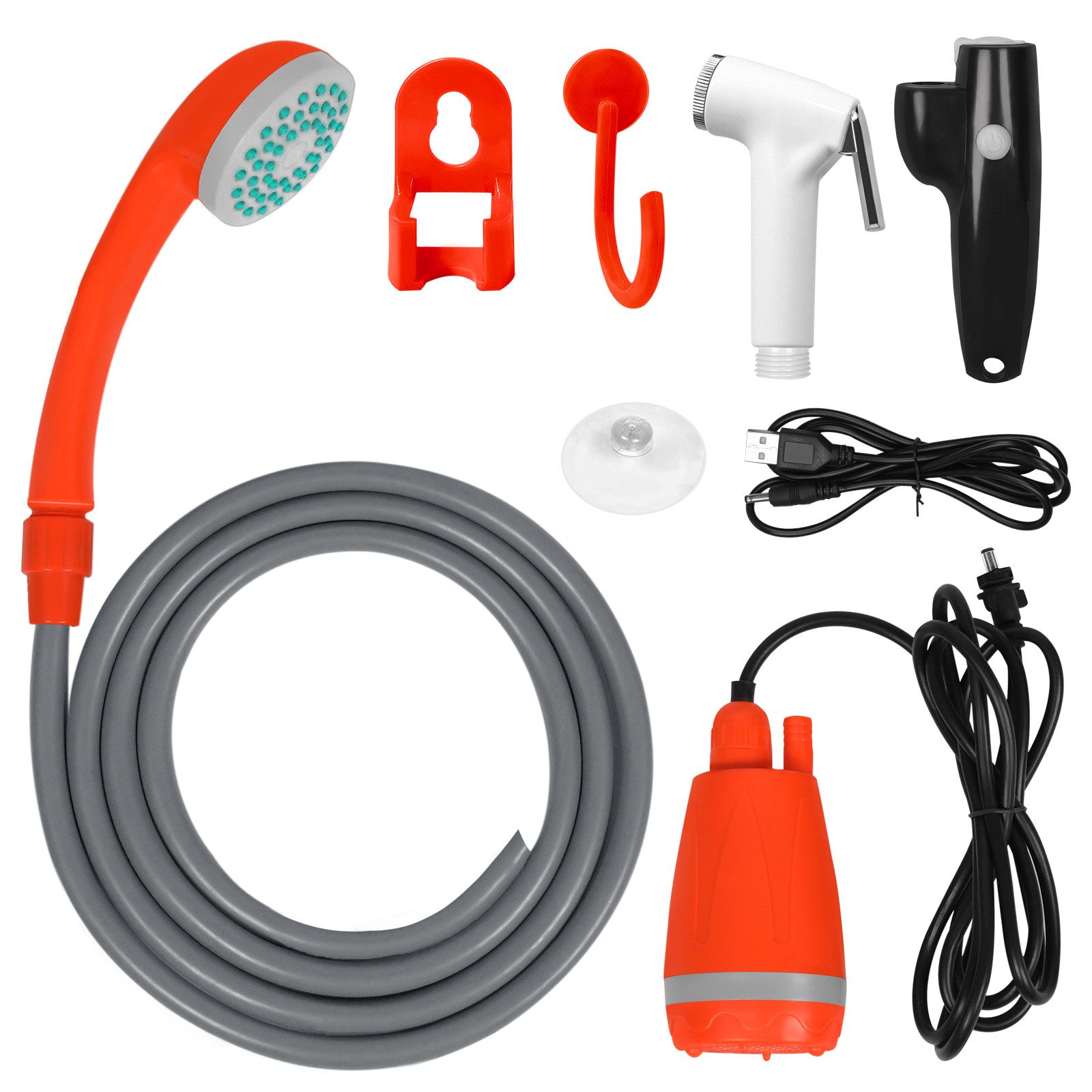 FIVMEN Gartendusche Akku Campingdusche Tauchpumpe Handbrause Aussendusche Camping Dusche (1 St), mit 2200mAh wiederaufladbarer Akku, USB-Ladekabel, für Camping, Strand