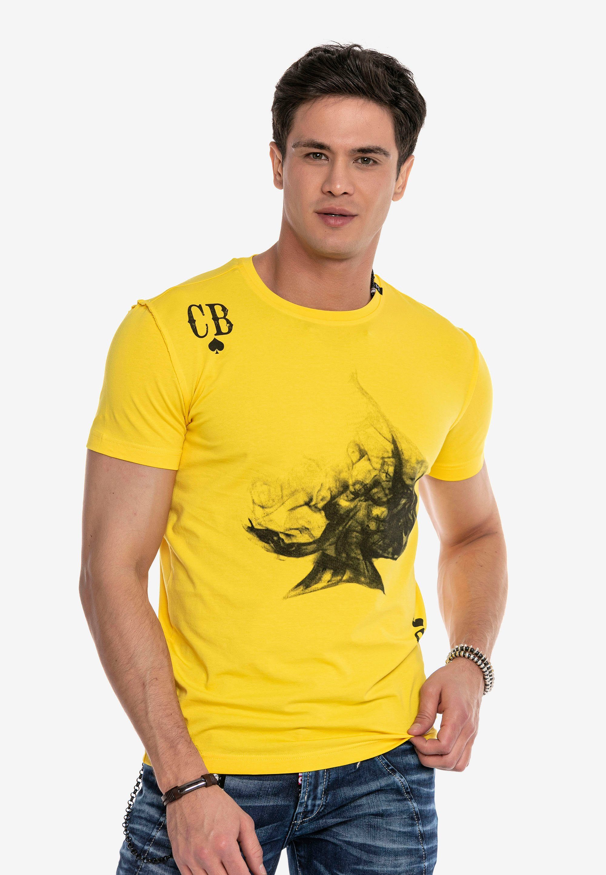Cipo trendigem gelb Frontprint & mit Baxx T-Shirt