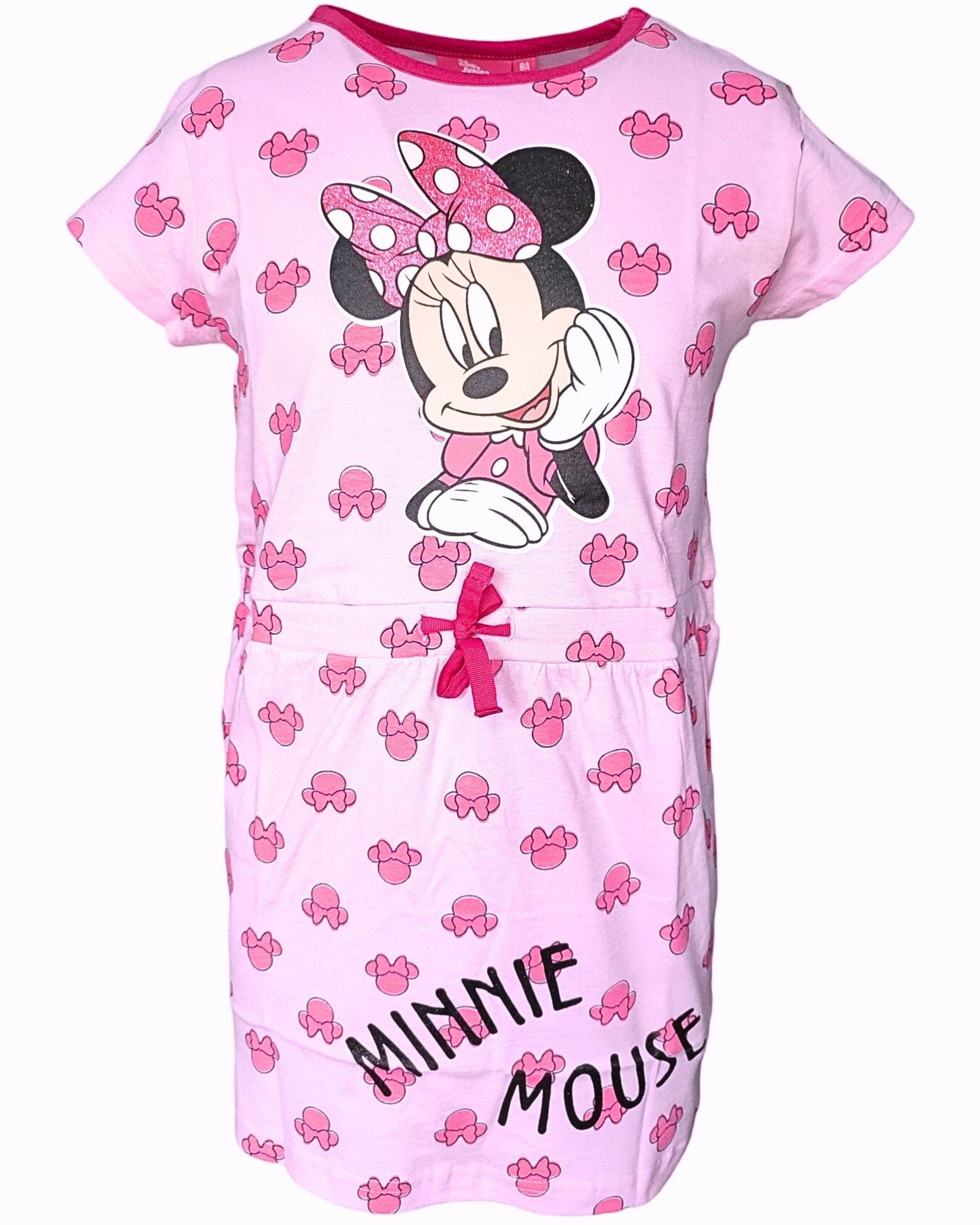 Disney Minnie Mouse Sommerkleid Minnie Maus Jerseykleid mit Glitzer für Mädchen Gr. 98-128 cm Rosa