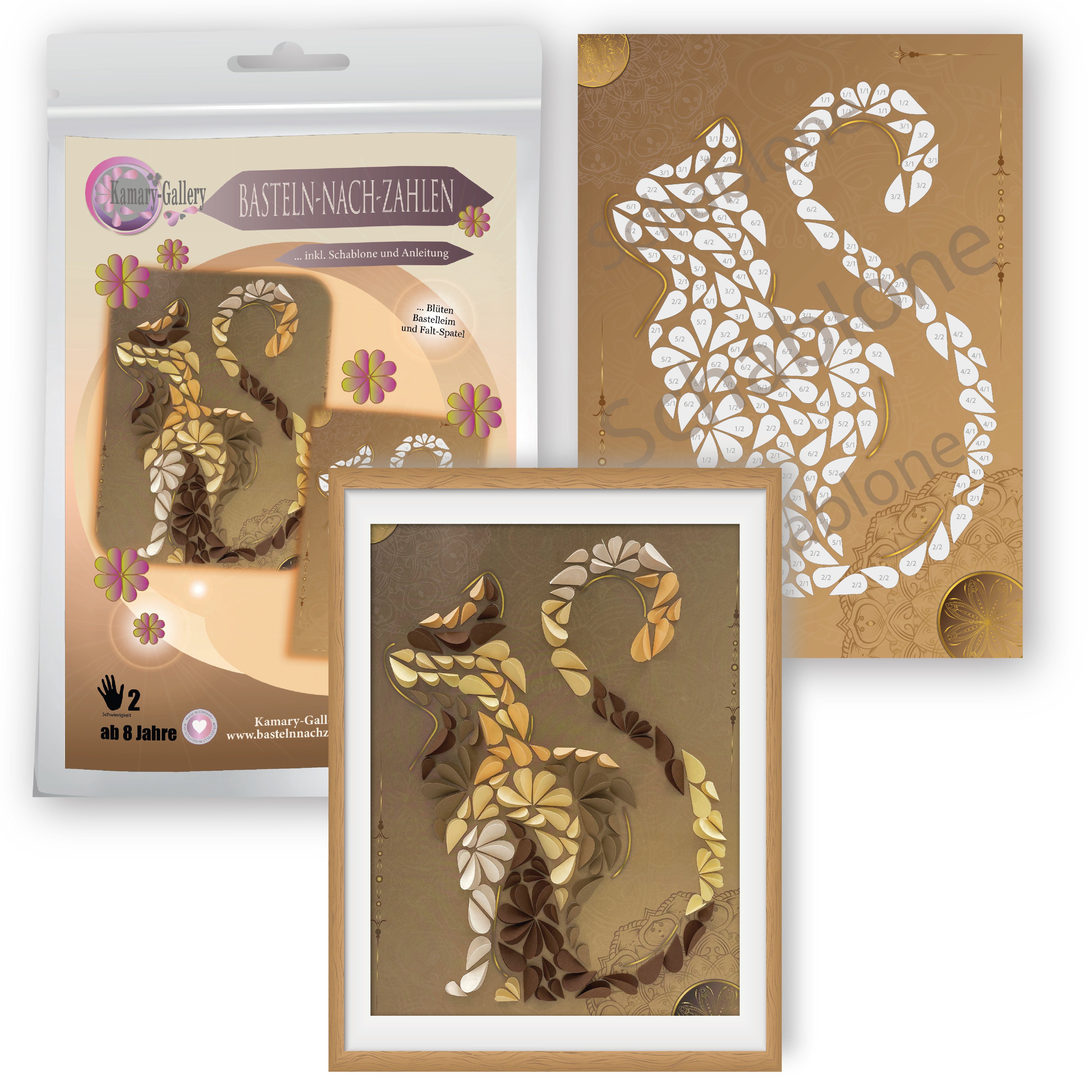 Kamary-Gallery, Basteln nach Zahlen Kreativset Bastelset Katze Basteln nach Zahlen Papierbastelset ab 8 Jahre, Made in Germany
