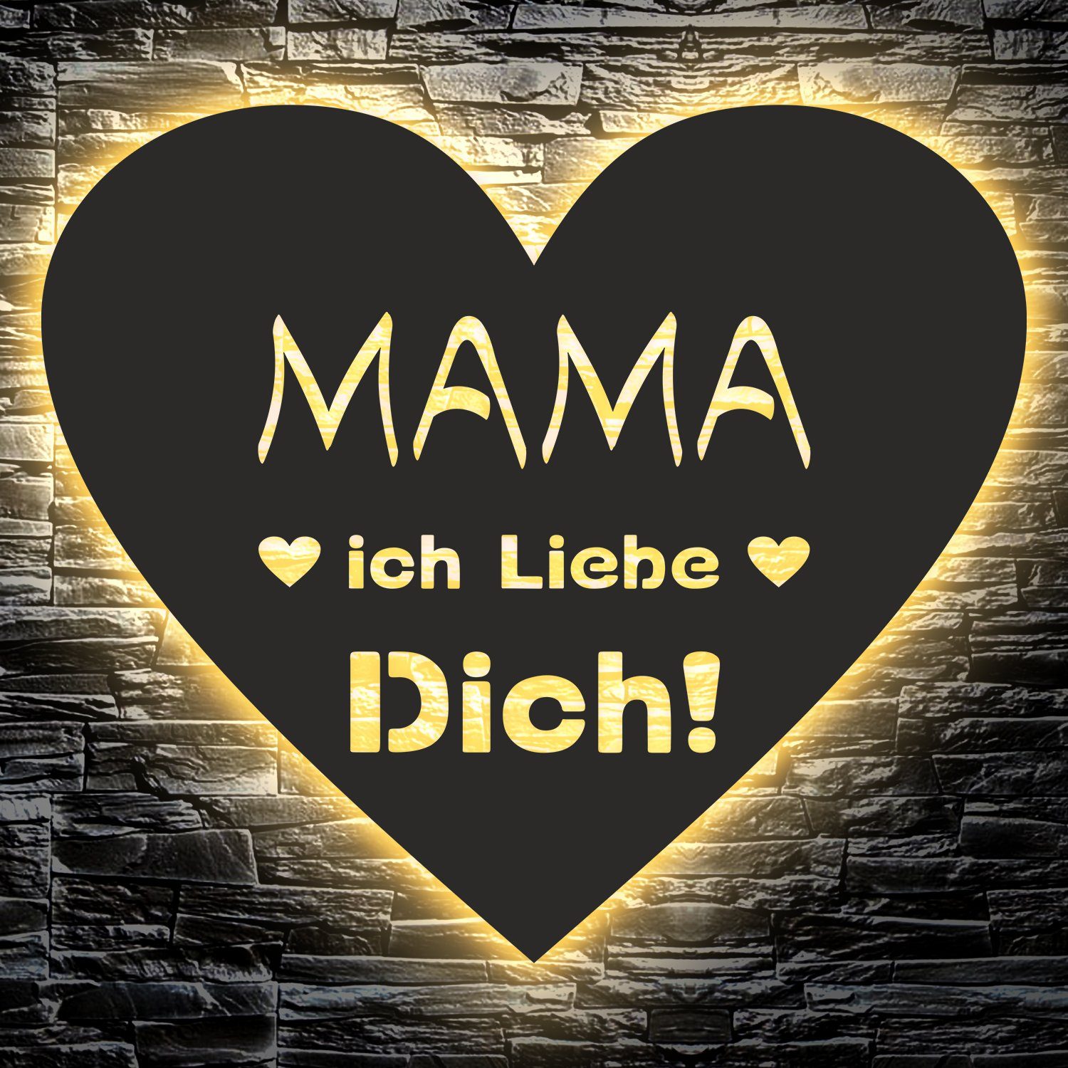 LEON FOLIEN LED Nachtlicht Led Muttertag Mama Mutti Mutter - Ich Liebe Dich in Schwarz #12, LED fest integriert