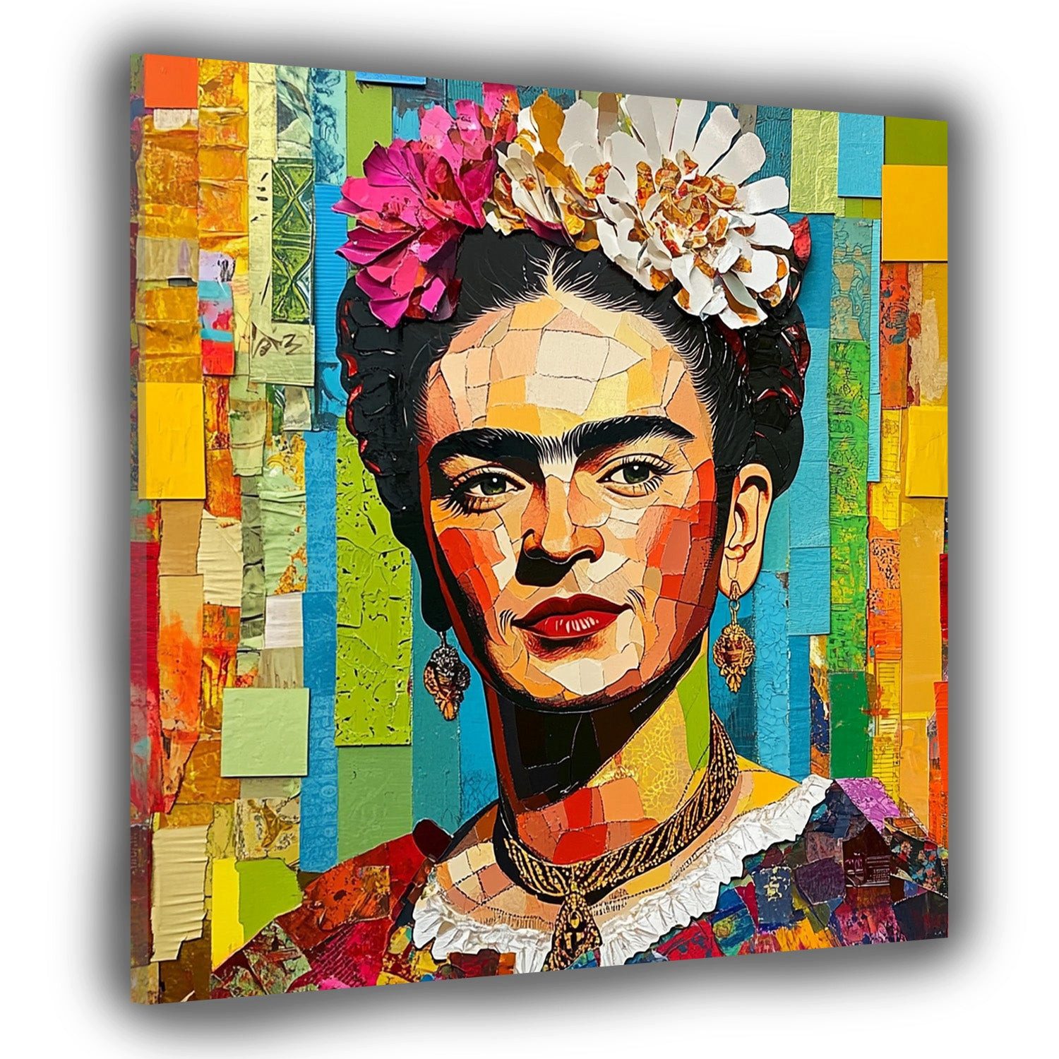 Artedinoi Leinwandbild Frida Mosaik Pop Art farbenfroh Leinwandbild Wandbild Kunstdruck XL Wa, Frida Kahlo im Mosaik-Stil