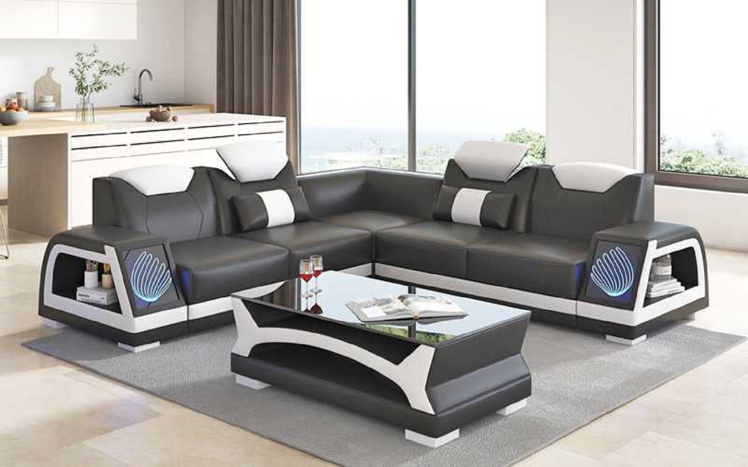 JVmoebel Ecksofa Modern L Couchen, Luxus Europe Made Design Ecksofa Couch Kunstleder Form Teile, Sofa 3 in Schwarz
