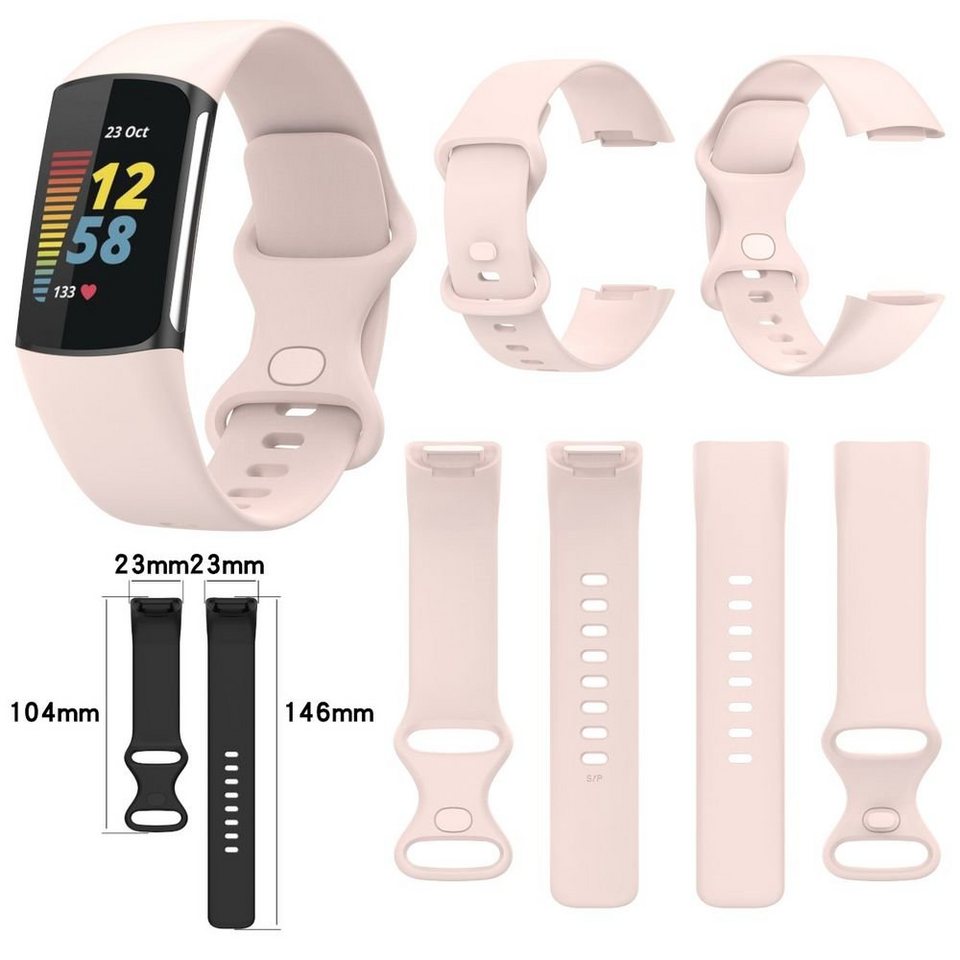 Wigento Smartwatch-Armband Für Fitbit Charge 5 Hochwertiges Kunststoff /  Silikon Uhr Watch Smart Sport Armband Rosa Frauen Größe S