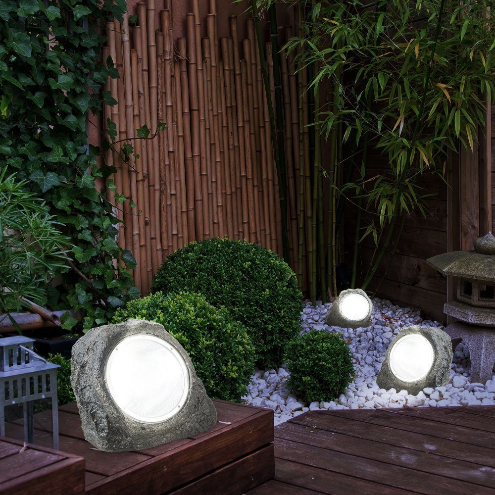 etc-shop LED Dekolicht, LED-Leuchtmittel fest verbaut, Kaltweiß,  Außenleuchte Gartendeko Stein Design grau Wegeleuchte LED