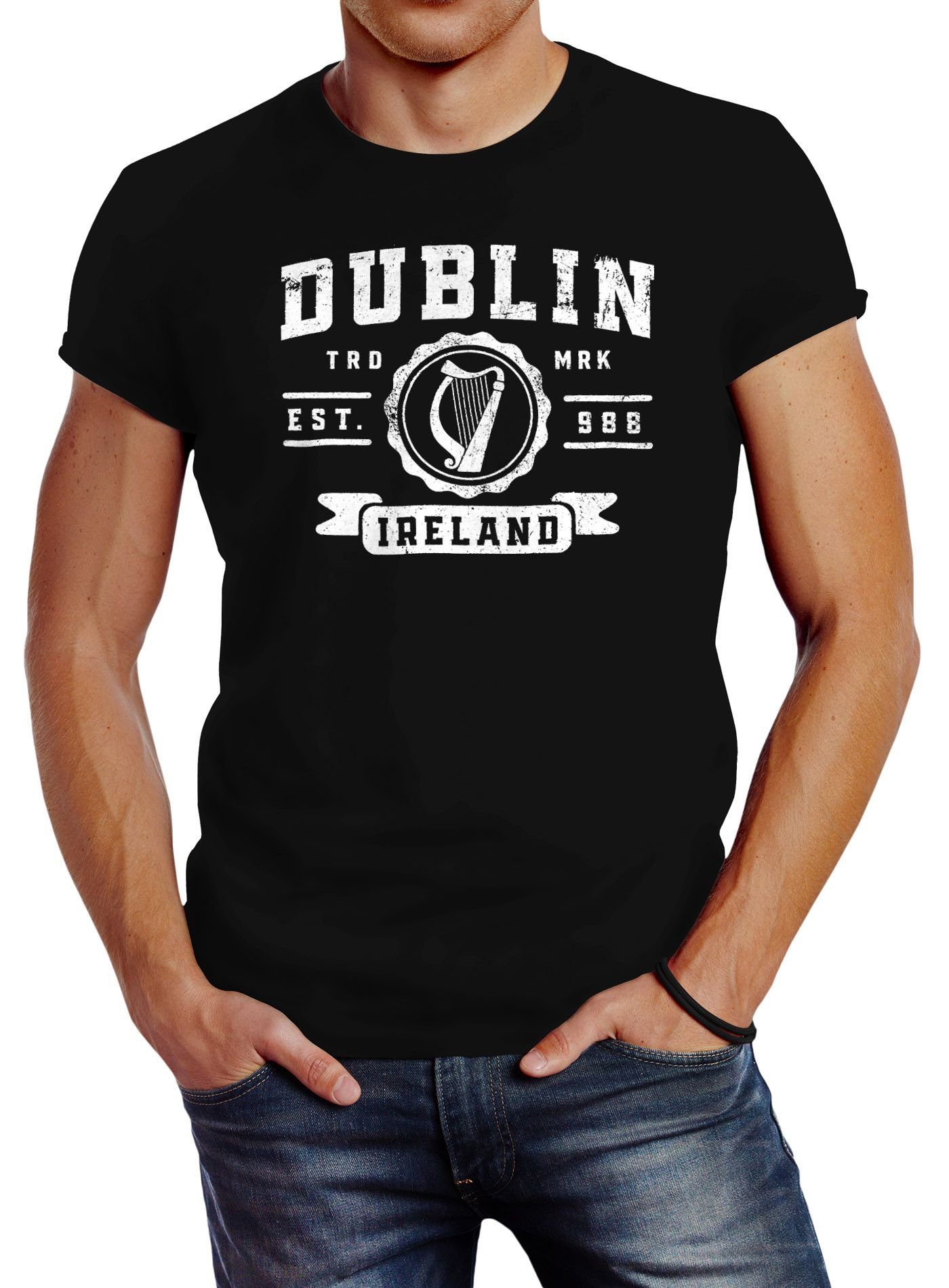 Neverless Print-Shirt Herren T-Shirt Dublin Irland Retro Design Aufdruck Print Schrift Fashion Streetstyle Neverless® mit Print