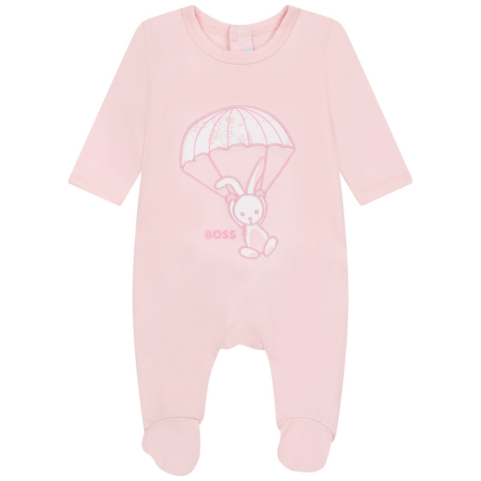 BOSS Strampler BOSS Baby Strampler Bodysuit Pyjama rosa Hase mit Logo Details