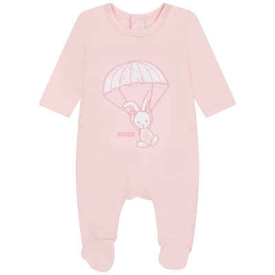 BOSS Strampler BOSS Baby Strampler Bodysuit Pyjama rosa Hase mit Logo Details