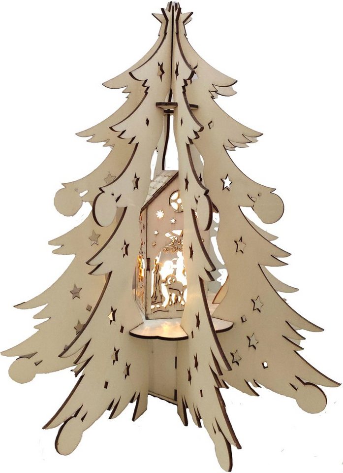 BONETTI LED Dekoobjekt Holztannenbaum, LED fest integriert, Warmweiß, mit  beleuchteter Dekoration, Batteriebetrieb