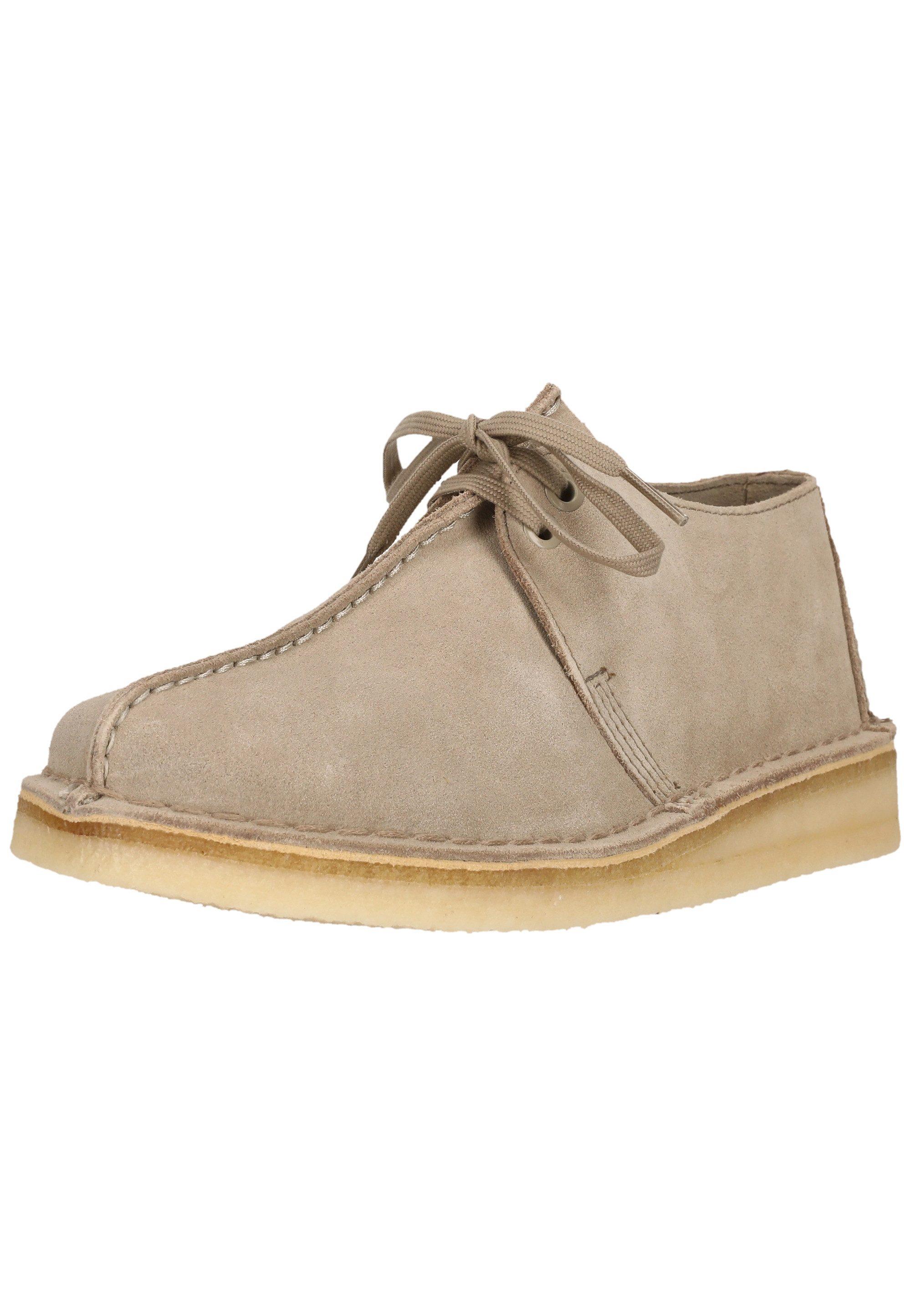 Clarks Desert Trek. Sand Suede Schnürschuh mit ikonischer Sohle