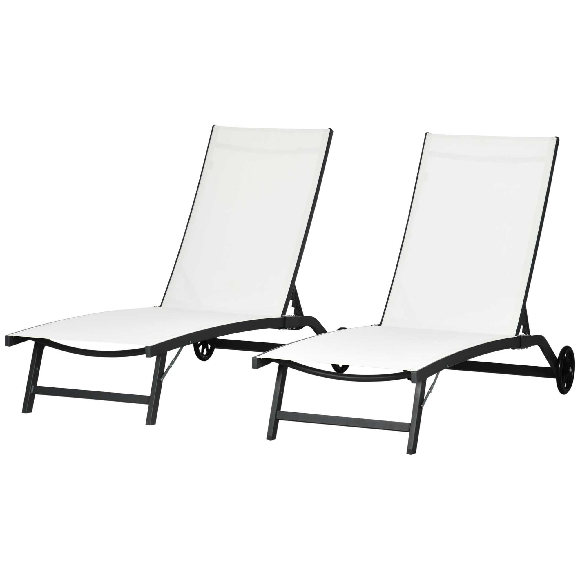BAYMATE Gartenliege 2er-Set Sonnenliegen mit verstellbarer Rückenlehne, aus Aluminium und atmungsaktivem Stoff, 66 x 165 x 102 cm, Creme