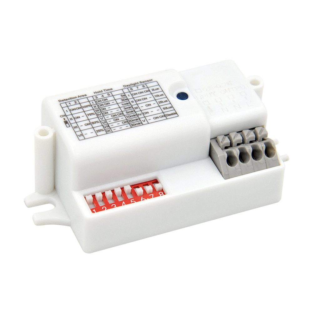 Merrytek Bewegungsmelder MC090SE Mikrowellen Bewegungssensor Ein/Aus Funktion 220-240V AC Lampe, (Einzelset, 1-St., 1x Merrytek MC090S-E Mikrowellen-Bewegungsmelder), 5.8GHz Mikrowellenbewegungssensor, 360° Erfassung, einstellbarer