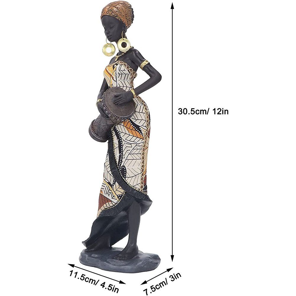 Kunst Dekoobjekt Statue Afrikanische Heimbüro HAMÖWO Kunstharz Figur für Deko Trommel