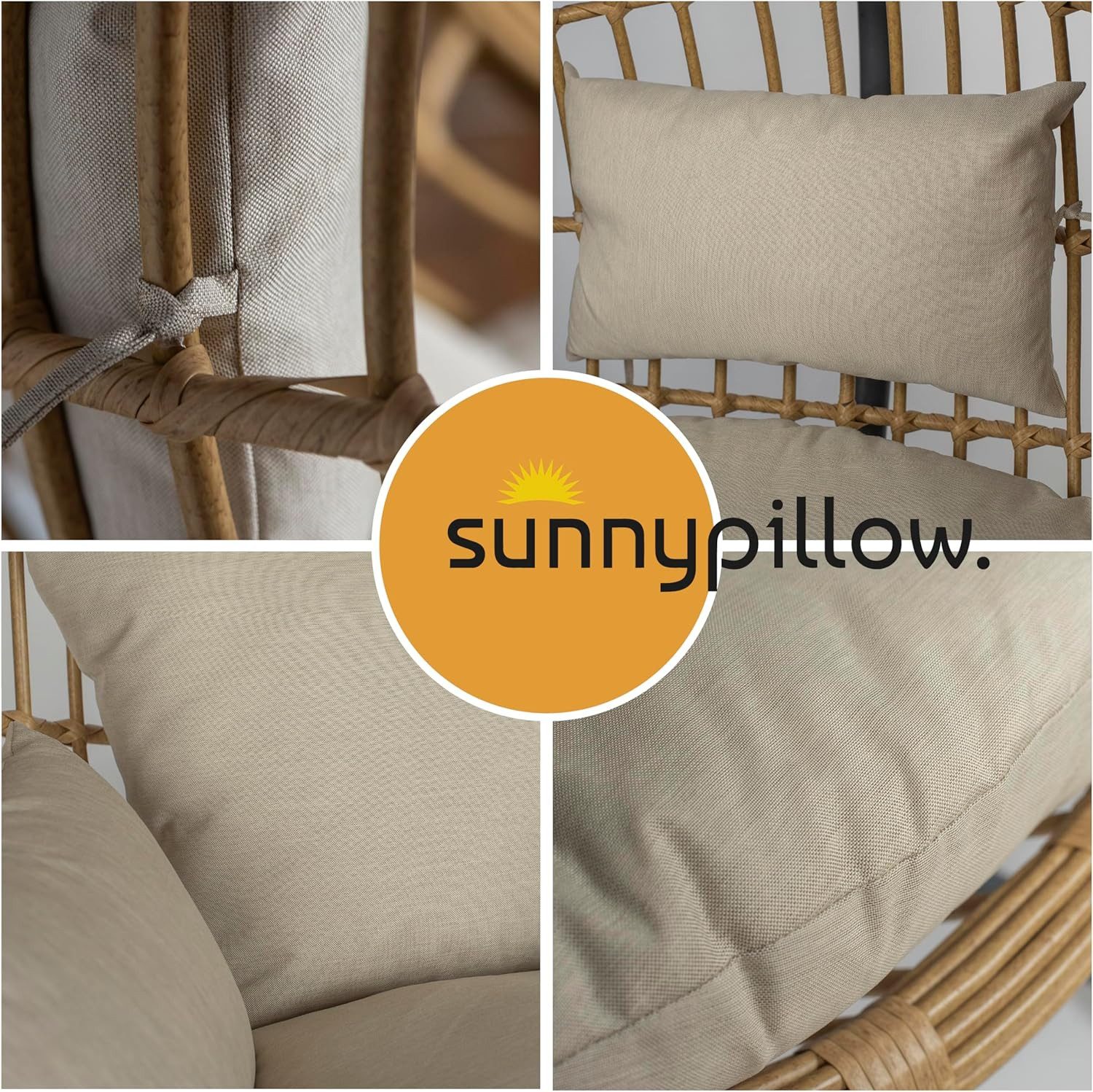 sunnypillow Hängesessel Auflage für Rattan & Polyrattan Hängeschaukel, Cremefarben – Bild 5 von 5