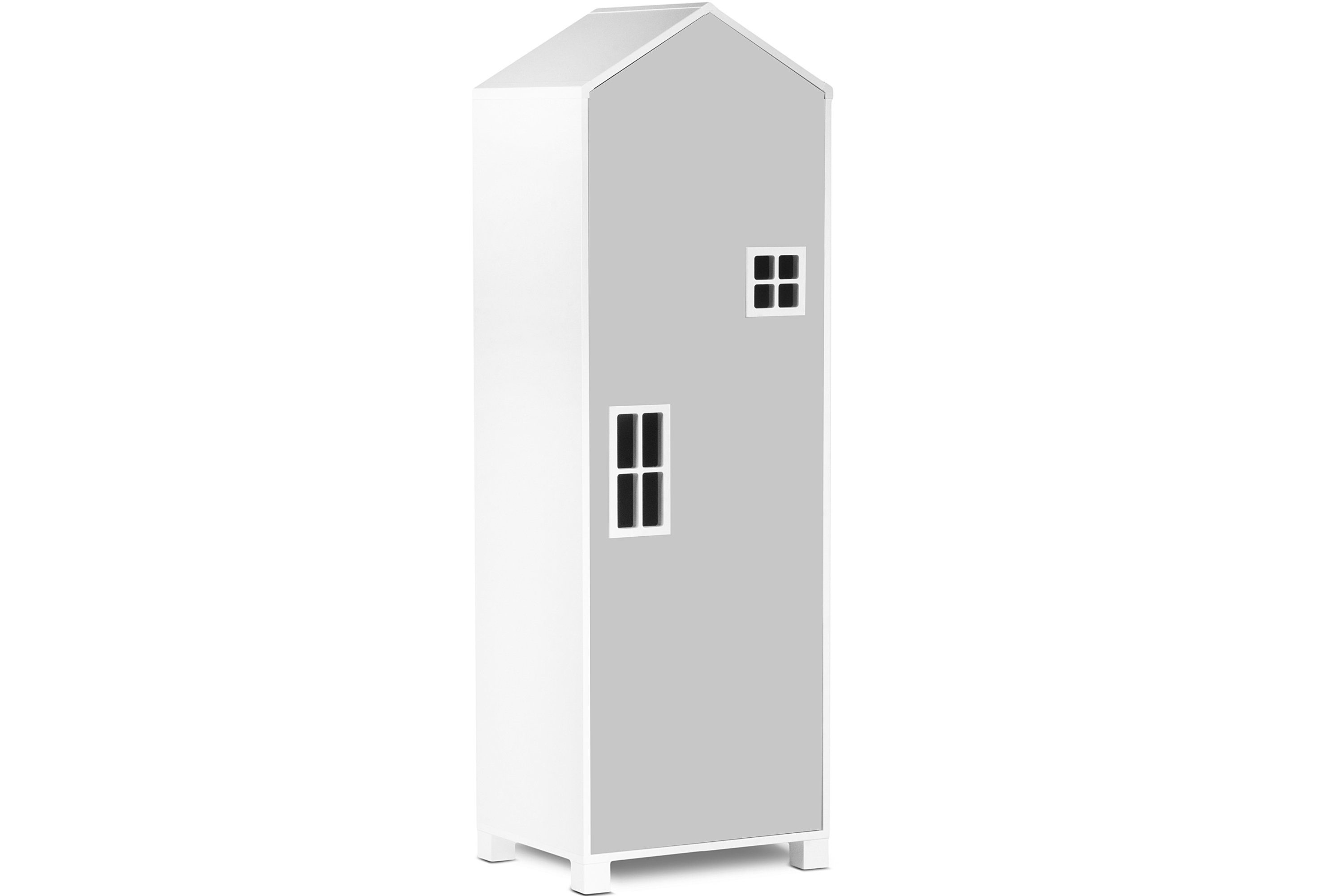 Konsimo Kinderkleiderschrank MIRUM Hausform Schrank mit Fenster Drehtürenschrank Einlegeböden, 4 Grifffunktion Stauraumschrank Spielzeugregal