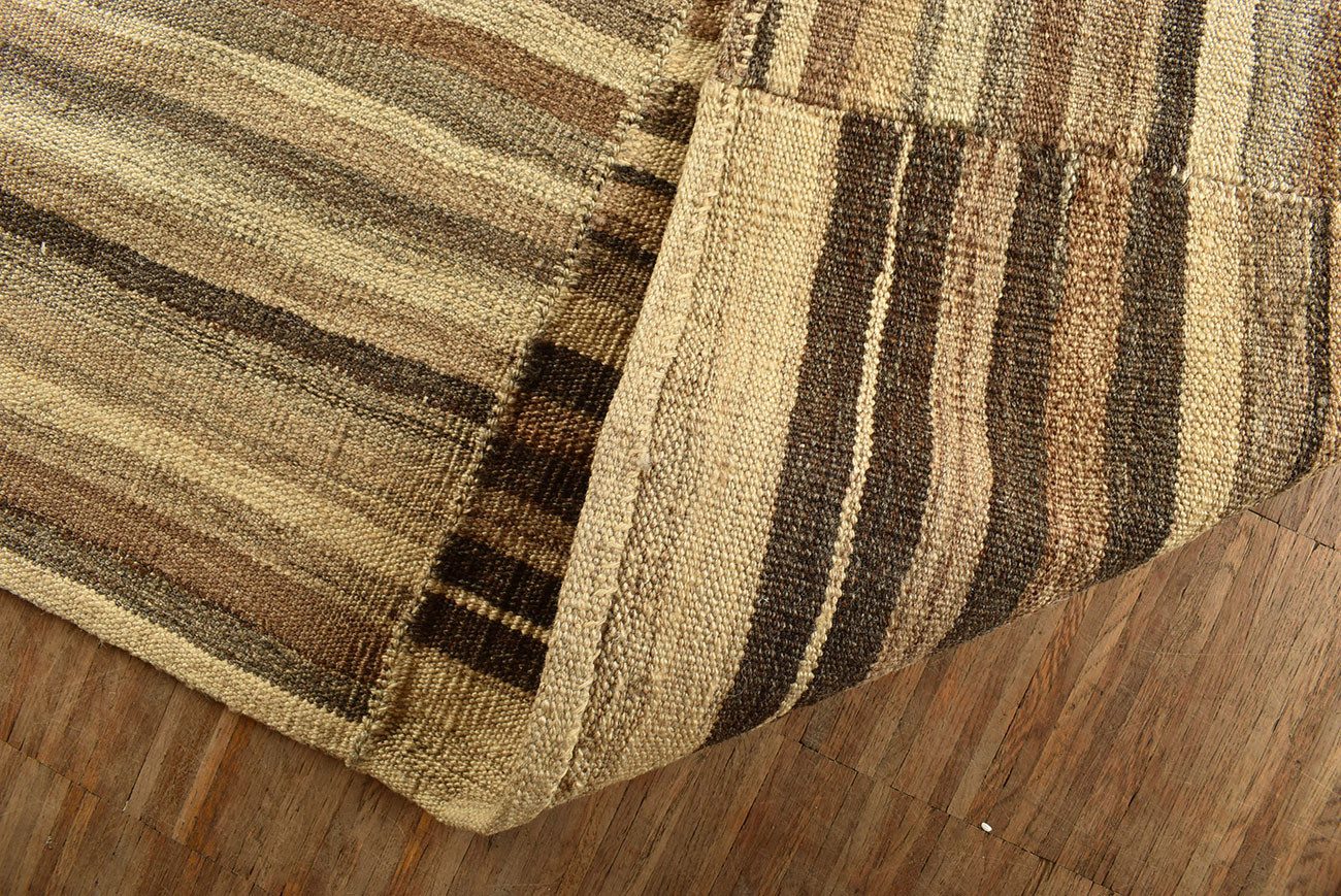 KUHFELL online & NOMAD Orientteppich Nomaden Kelim Mazanderan 315 x 200 cm Braun Beige gestreift 100% Wolle