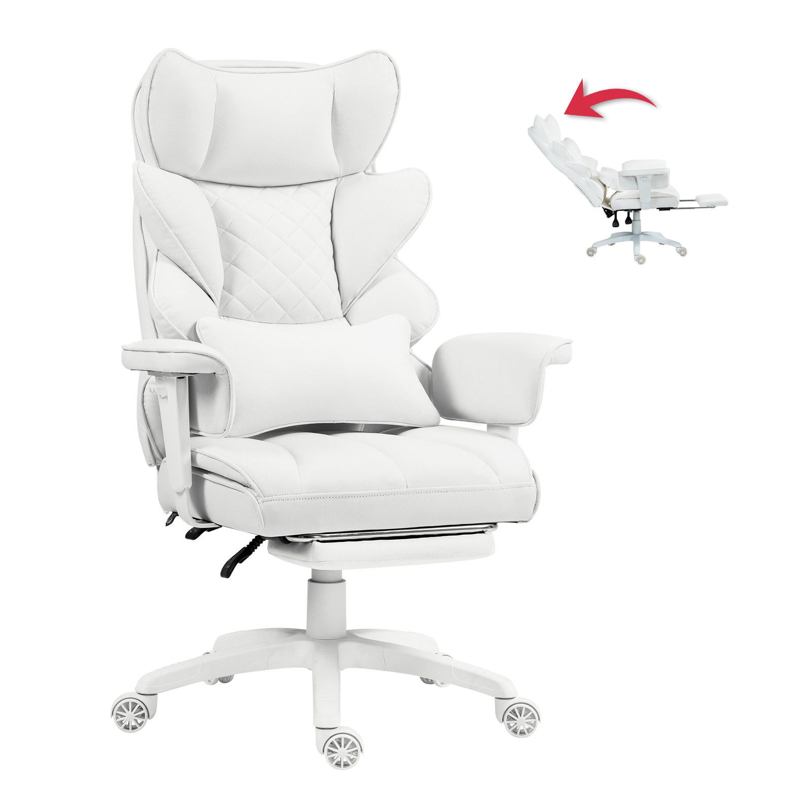 Dowinx Gaming-Stuhl Bürostuhl Ergonomisch mit Taschenfeder-Kissen (Packung), Chefsessel mit weiche Rückenlehne und verstellbare Lendenkissen