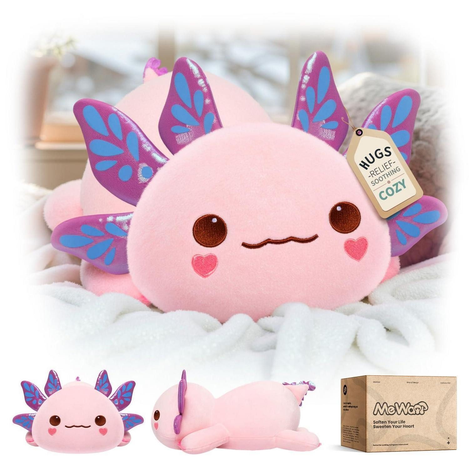 LuxusKollektion Kuscheltier Plüschtier Axolotl Plüschkissen Kuscheltier Lila Ohren Axolotl 33 CM