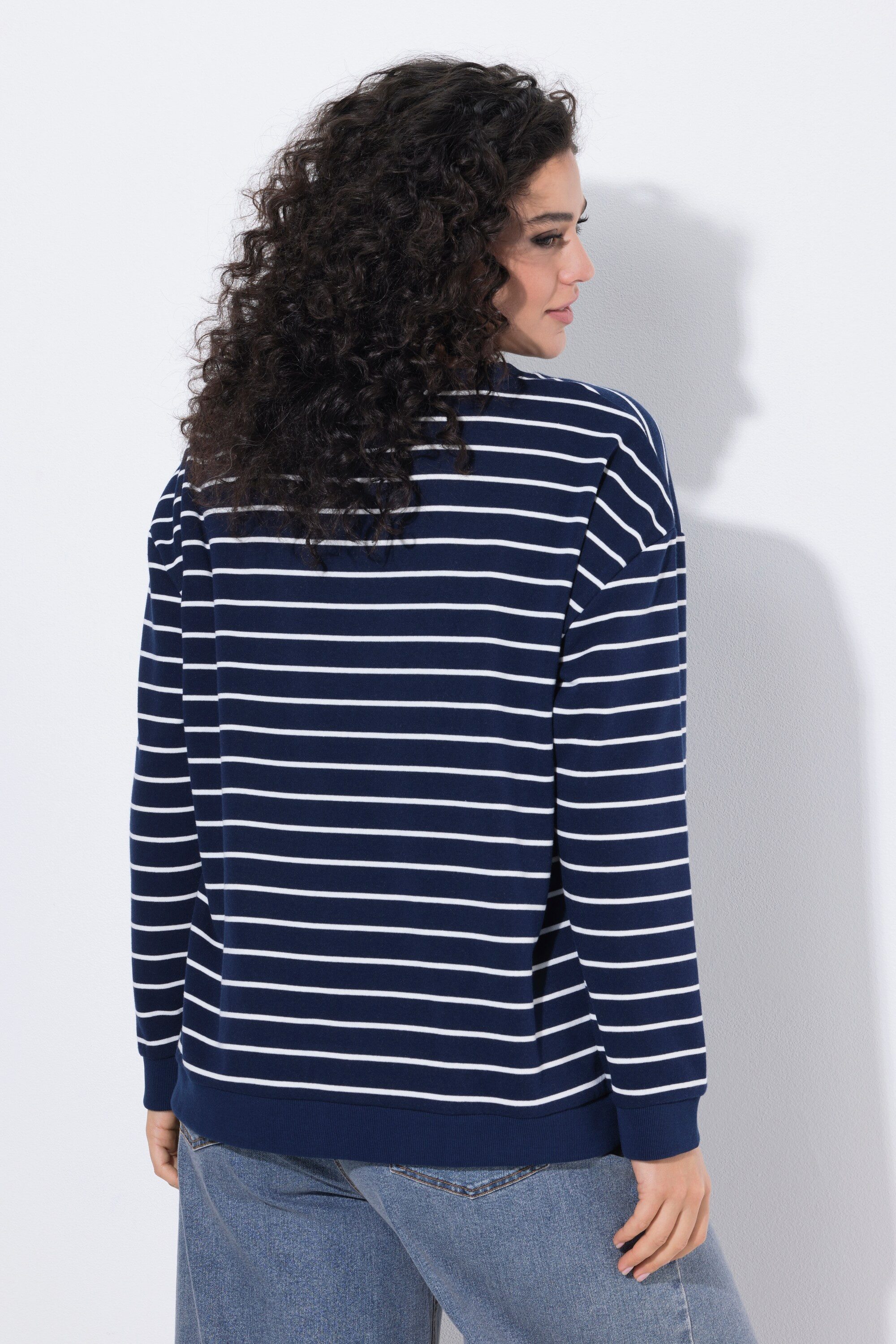 Ulla Popken Sweatshirt Sweatshirt Ringel Rundhals Langarm hinten länger
